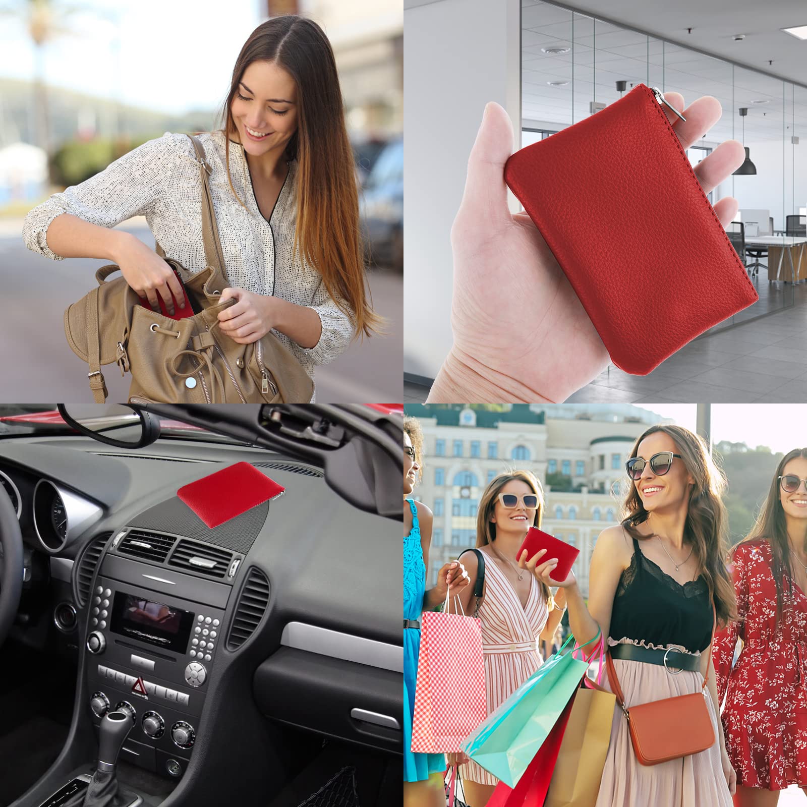Stylish PU Lychee Pattern Zipper Coin Purse - Mini Portable Wallet for Women to Organize Coins, Credit Cards, ID, Keys & Lipstick (Red) | Perfect for Everyday Use, Travel & Gift Giving
