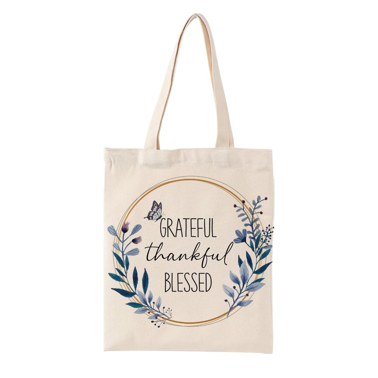 Grateful Thankful Blessed Canvas Shoulder Tote Bag - Stylish & Durable Book Bag for Women, Girls & Kids - Perfect Inspirational Gift for Birthday, School & Daily Use