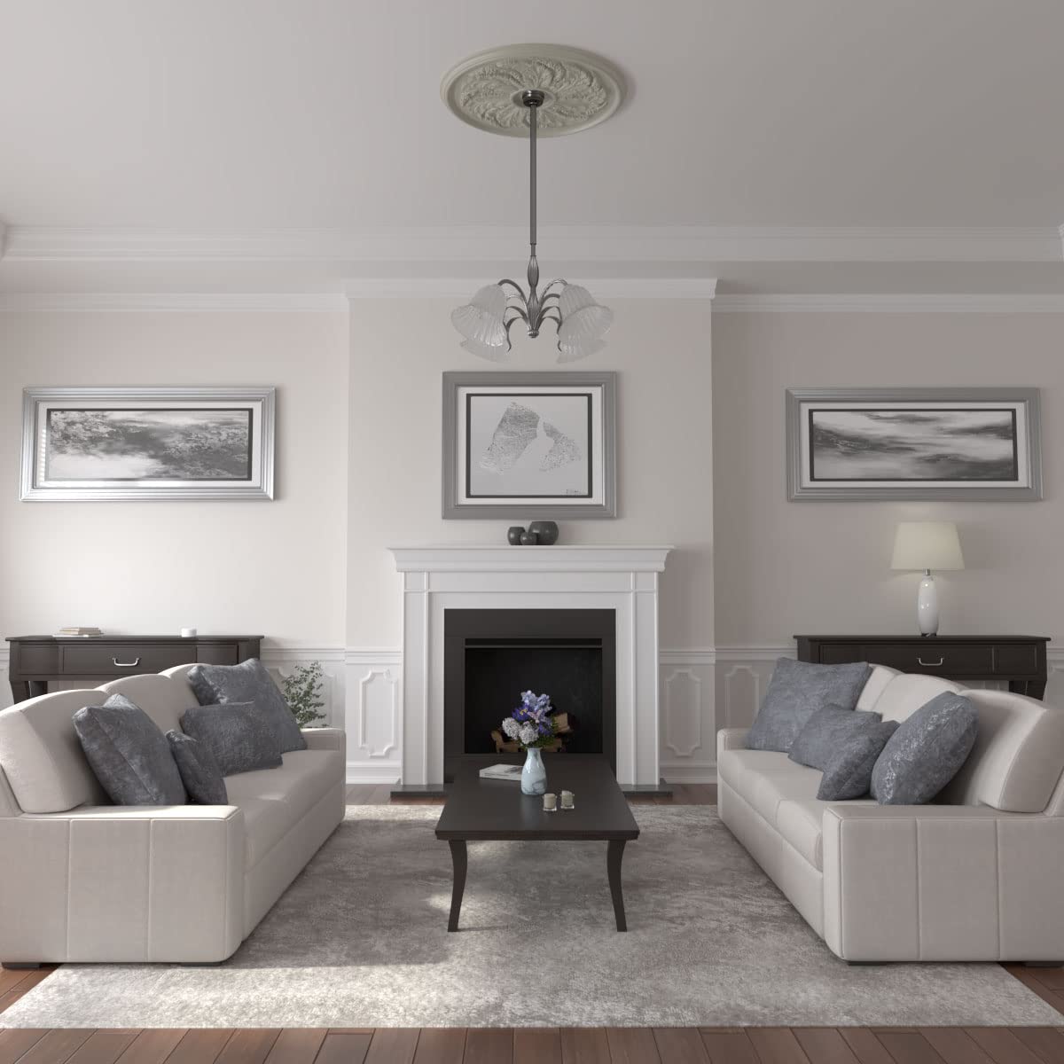 Ekena Millwork CM42SKPCF 42-inch Sellek Ceiling Medallion - Hand-Painted Cream Finish, 42 1/8