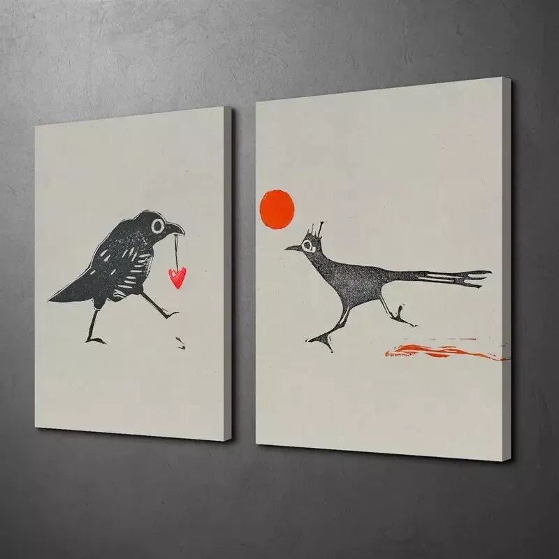 2pcs Minimalist Canvas Wall Art - Raptor, Sun & Stolen Heart Framed Paintings 50x75cm | High Quality Australian Made Prints | Ready to Hang | Perfect for Living Room, Bedroom & Office Decor