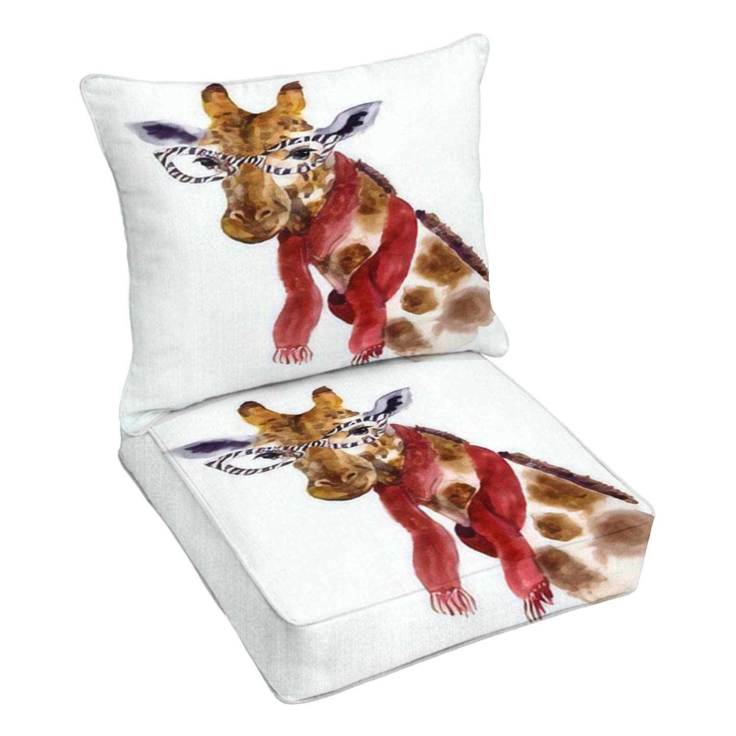 Premium Outdoor Deep Seating Cushion Set with Watercolor Giraffe Design - Waterproof Patio Furniture Replacement Cushions for Lounge Chairs, Sofas & Conversation Pits - Perfect for Backyard, Poolside & Garden Relaxation