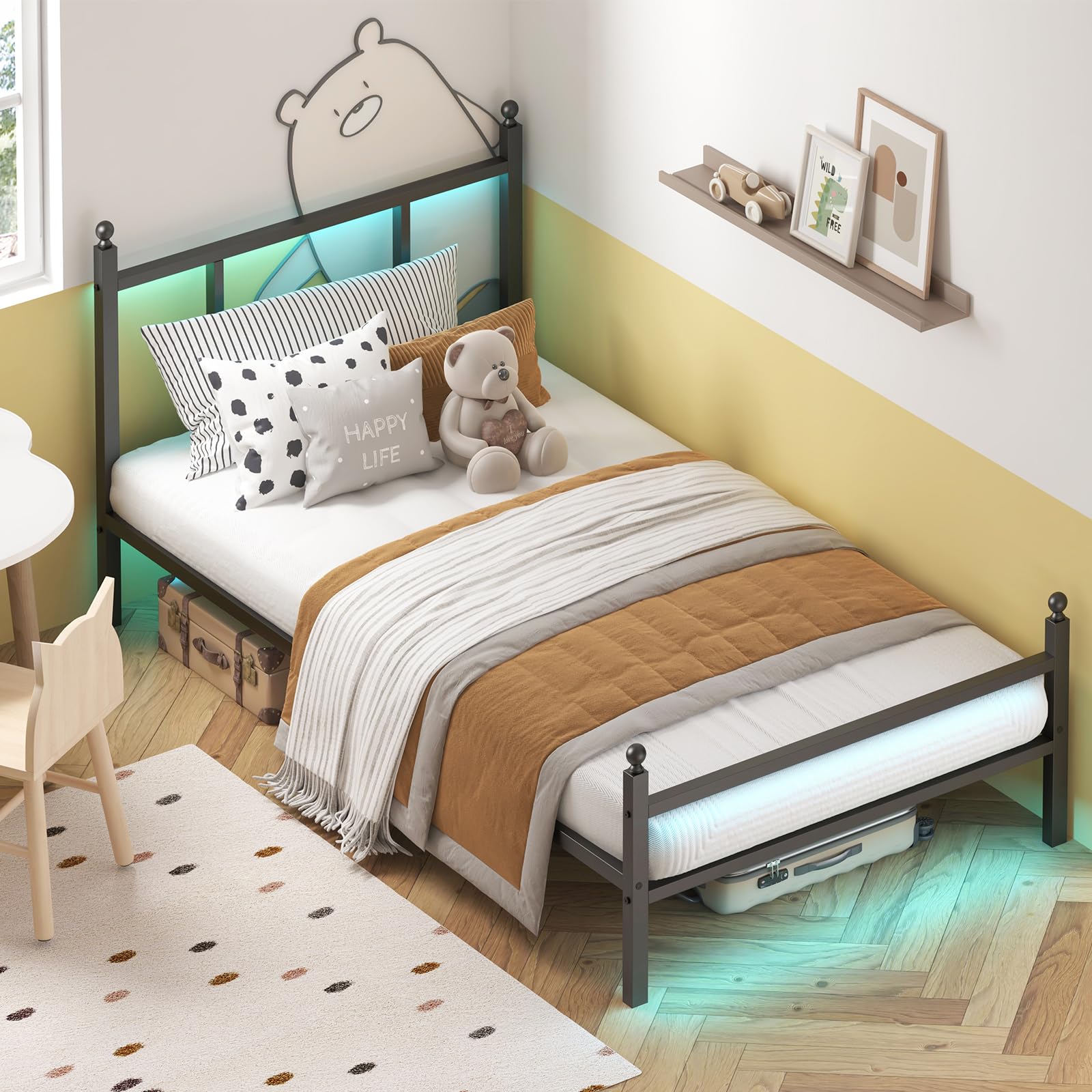 **Fixwal Twin Bed Frame with USB Charging Station & Power Outlet - Sturdy Metal Platform Bed for Small Spaces, Dorm Rooms & Guest Bedrooms**