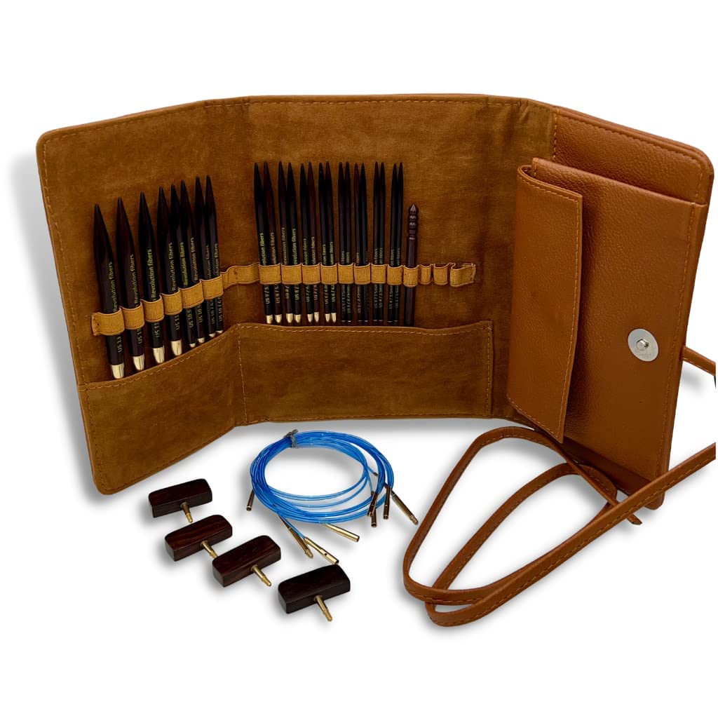 Premium 5-Inch Rosewood Interchangeable Circular Knitting Needles Set (29-Piece) with Leather Case | Perfect for Socks, Hats & Sweaters | Portable Knitting Kit for Travel & Home Crafting | Ideal Gift for Knitters