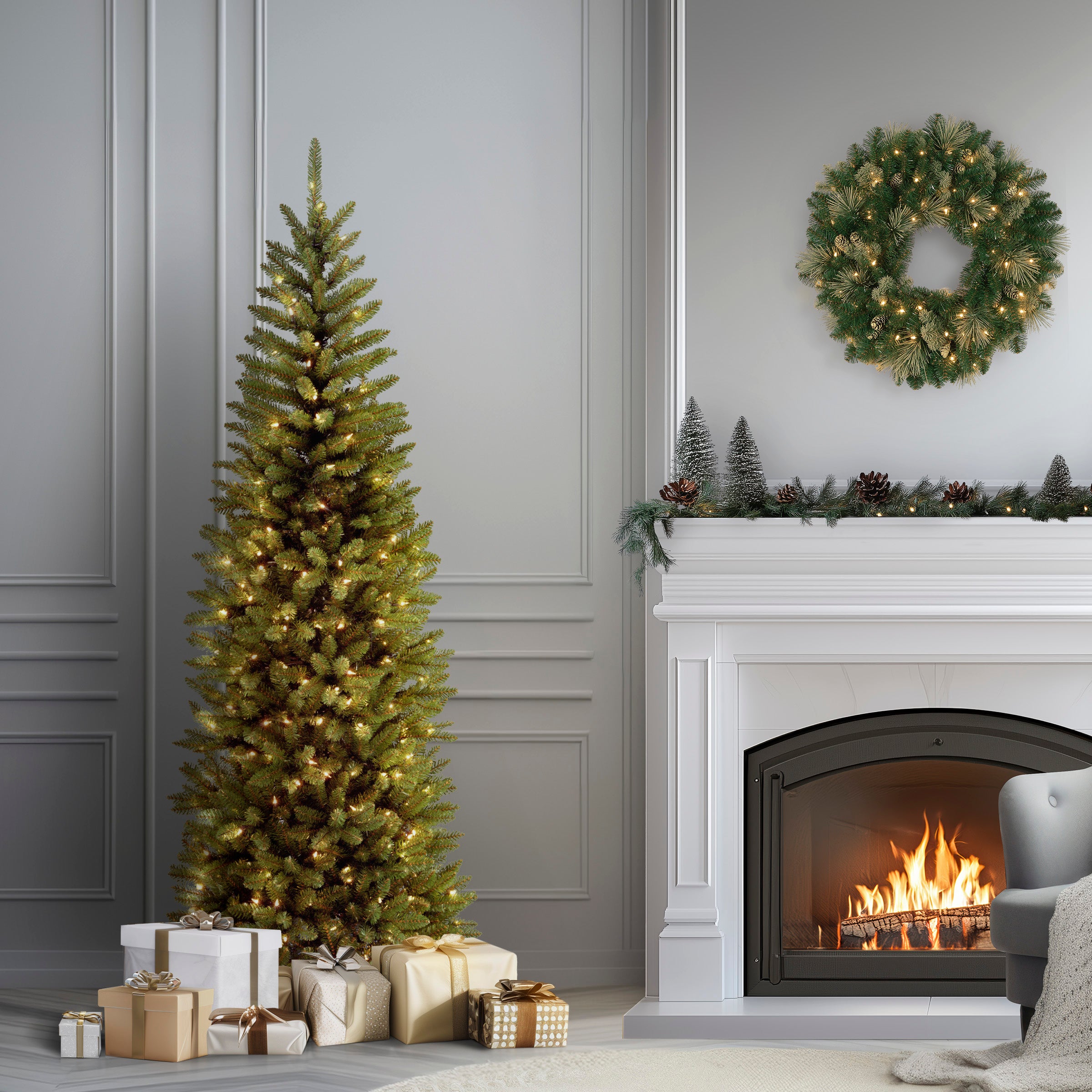 6 ft. Pre-Lit Kingswood Fir Pencil Christmas Tree with Clear Lights - Perfect for Small Spaces, Apartments, and Holiday Decor