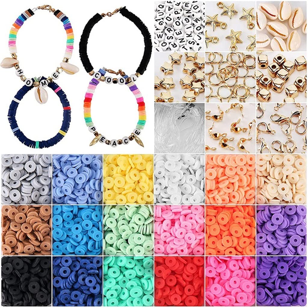 4500pcs Polymer Clay Beads Kit with 10M Elastic Cord & Jumping Loops - DIY Jewelry Making Supplies for Bracelets, Necklaces, Earrings - Arts & Crafts Gift for Teens & Adults (One Size, Assorted Colors)