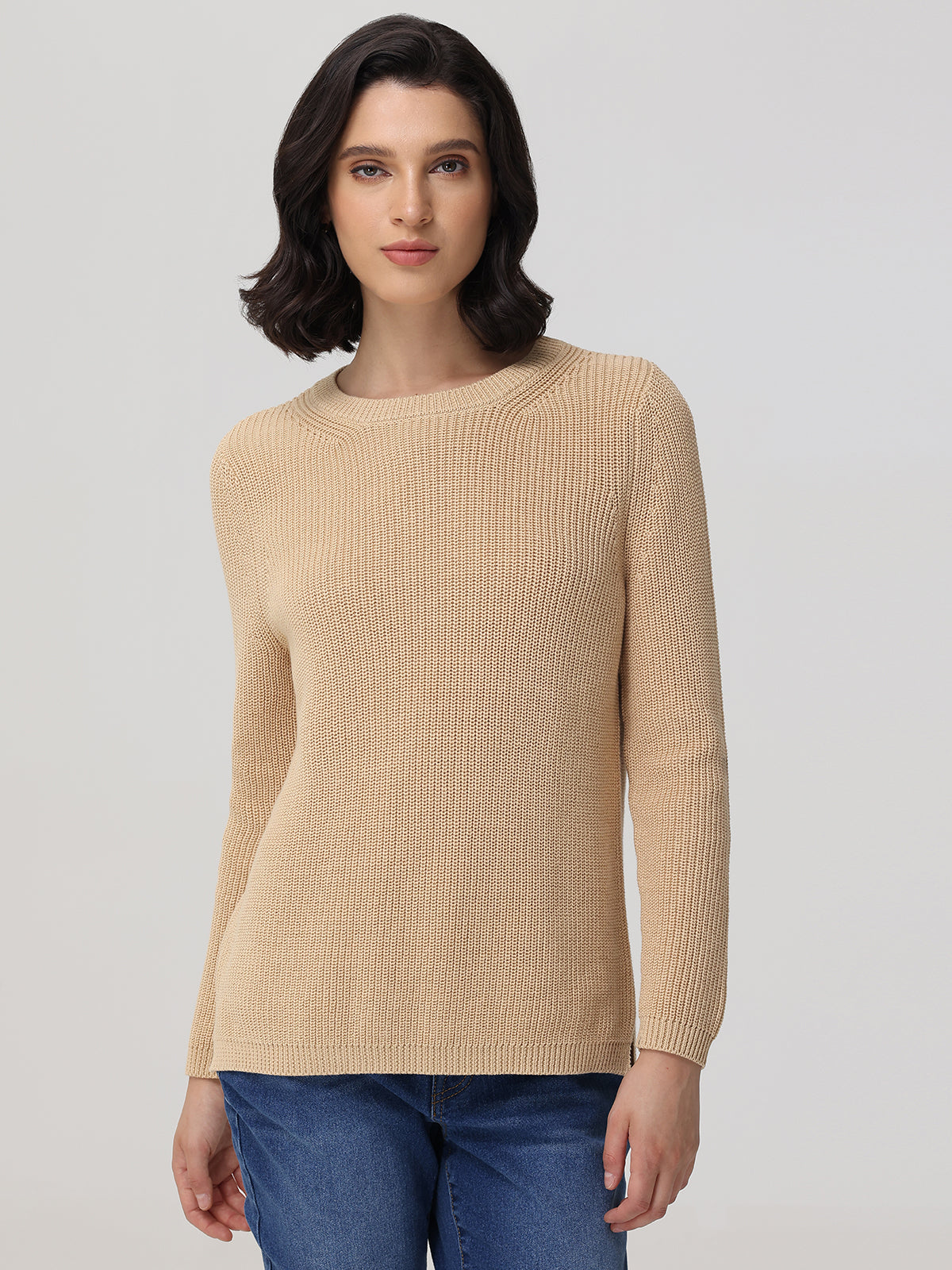 Emma Women's Crewneck Shaker Stitch Cotton Sweater - Soft Casual Pullover for Fall & Winter | Perfect for Office, Date Night & Weekend Outfits