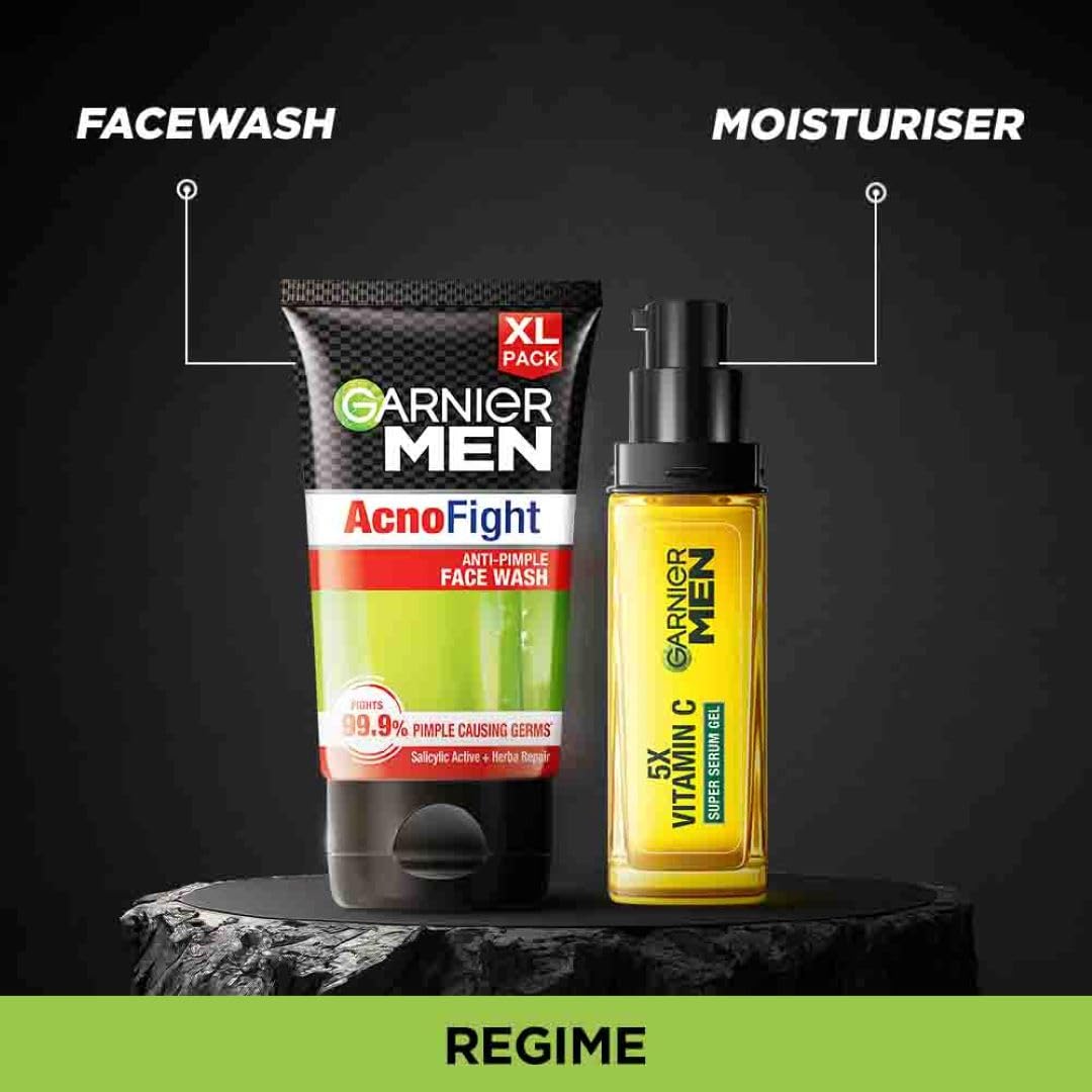 Garnier Men Acno Fight Anti Pimple Face Wash with Salicylic Acid & Herba Repair - 150g Oil-Free Cleanser for Acne-Prone Skin | Daily Use for Clear, Healthy Skin at Home or Gym