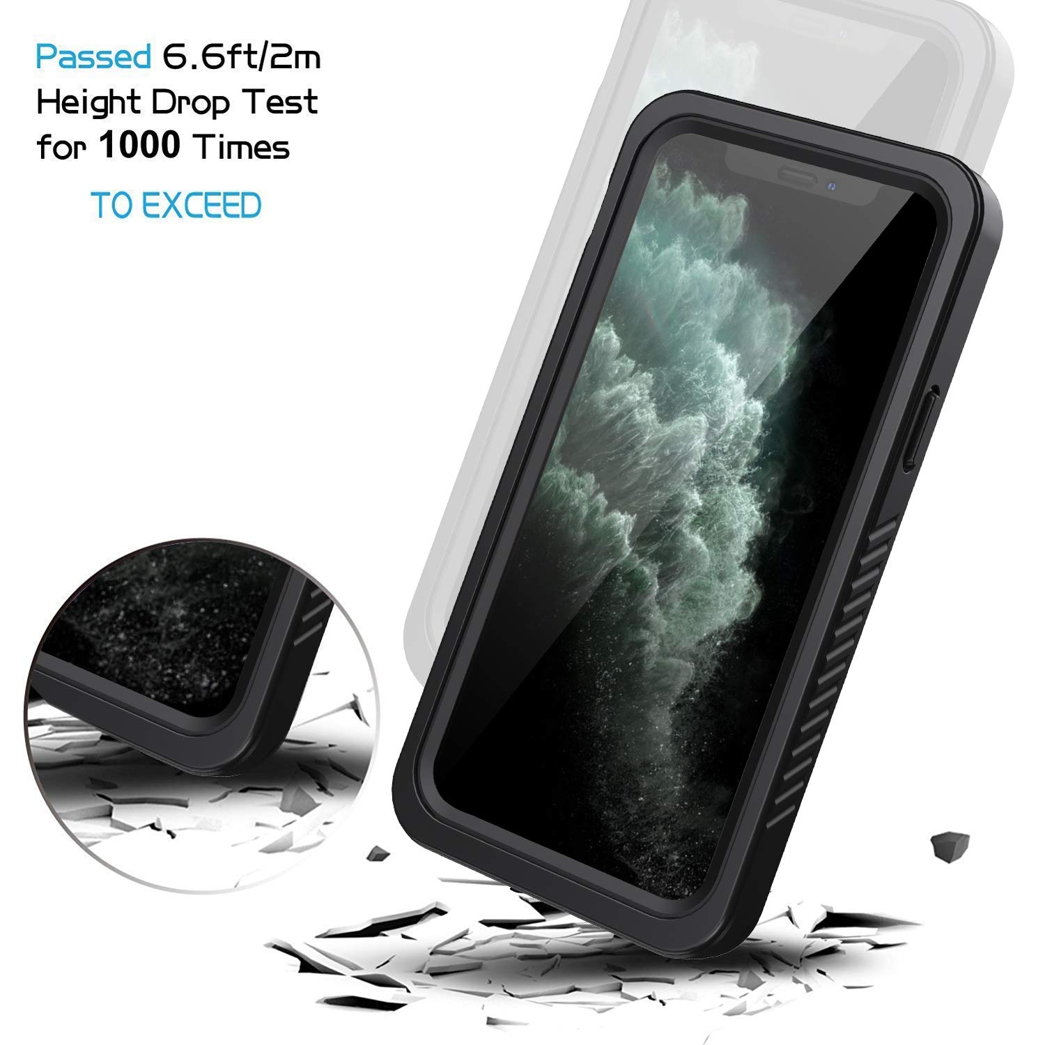 **Lanhiem iPhone 11 Pro Max Case - IP68 Waterproof & Dustproof Heavy Duty Full Body Protection with Built-in Screen Protector, Clear Back Phone Cover (Black) - Perfect for Outdoor, Sports & Extreme Activities**