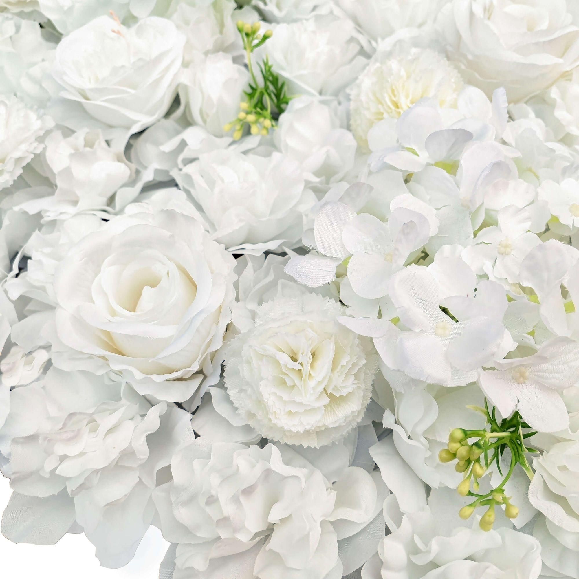 Artificial Flower Wall Backdrop Panel - 40cm x 60cm Mixed White Flowers for Wedding, Party, Home Decor & Photo Booth Background