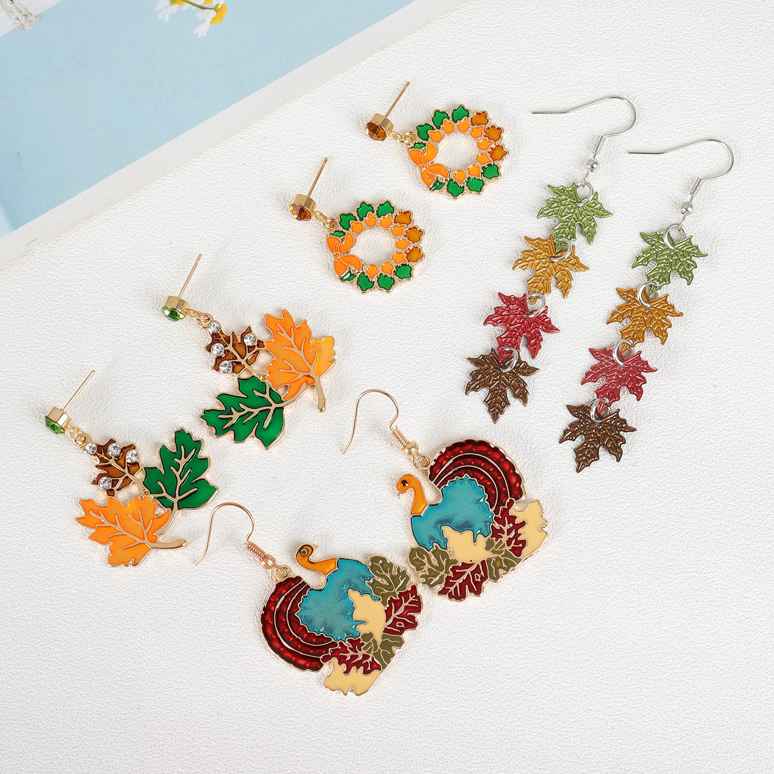 Candy Corn Earrings for Women - Thanksgiving Pumpkin & Red Maple Leaf Dangle Earrings - Fall Holiday Jewelry Gifts for Friends & Family - Perfect for Thanksgiving Parties & Autumn Festivals