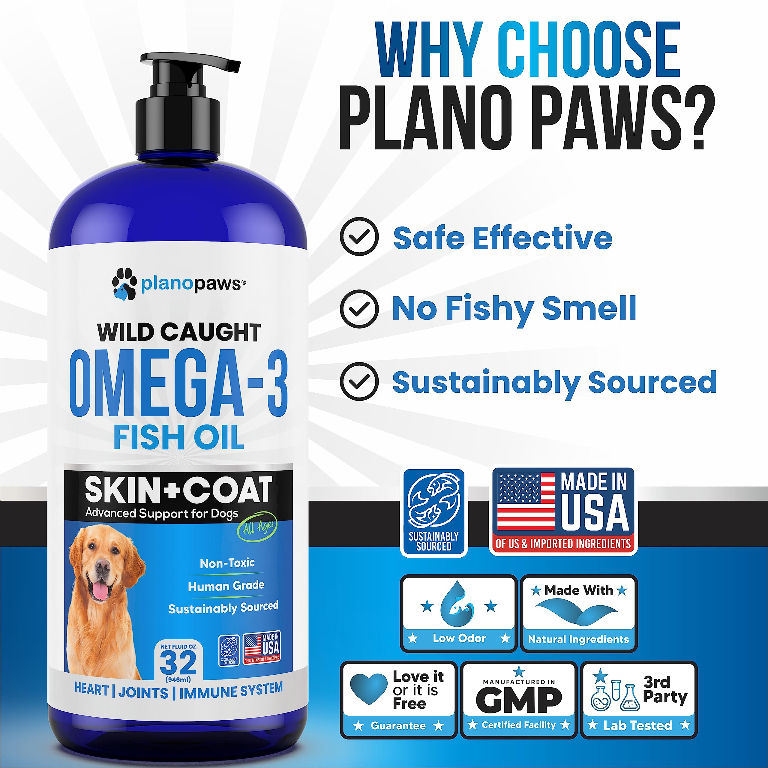 Premium Omega 3 Fish Oil for Dogs - Advanced Dog Supplement for Healthy Skin & Coat - Reduces Shedding & Itching - Supports Joint, Brain & Heart Health - Better Than Salmon Oil - Liquid Fish Oil for Daily Wellness - Perfect for Active Dogs & Senior Pets