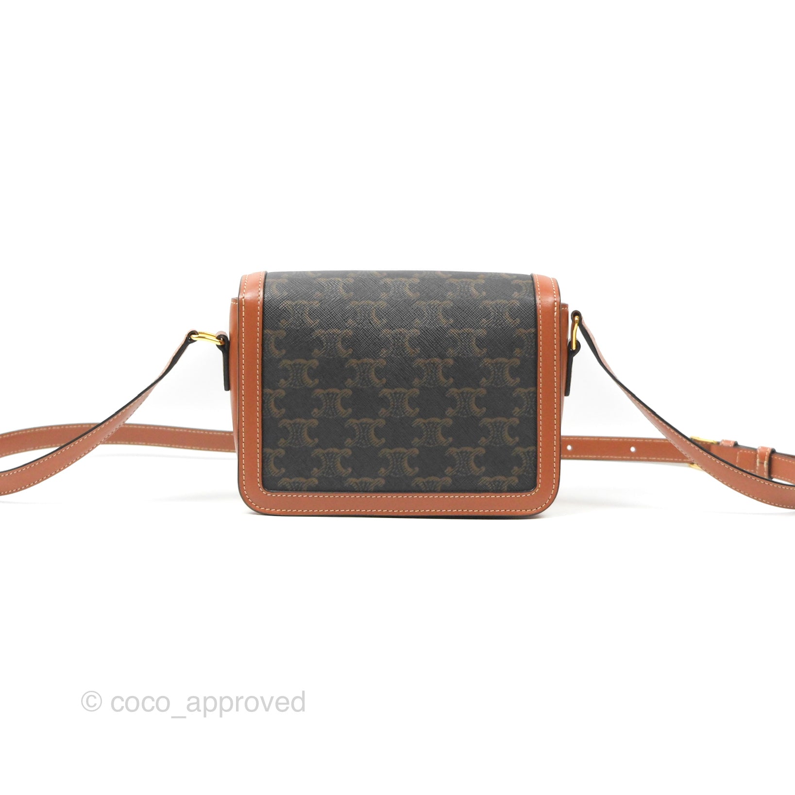 Celine Teen Triomphe Bag - Triomphe Canvas & Tan Calfskin Crossbody Bag for Women | Perfect for Work, Travel & Everyday Use