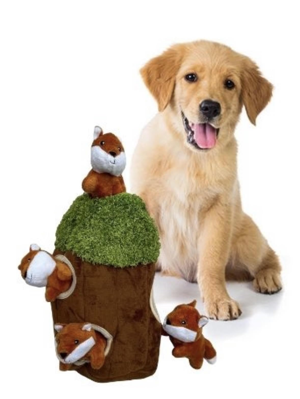 Interactive Plush Fox Hide and Seek Dog Toy with Squeaker - Fun Burrow Game for Small & Medium Dogs | Perfect for Indoor Play, Training & Stimulating Your Pet's Natural Hunting Instincts (Tree with Fox, Medium Size)