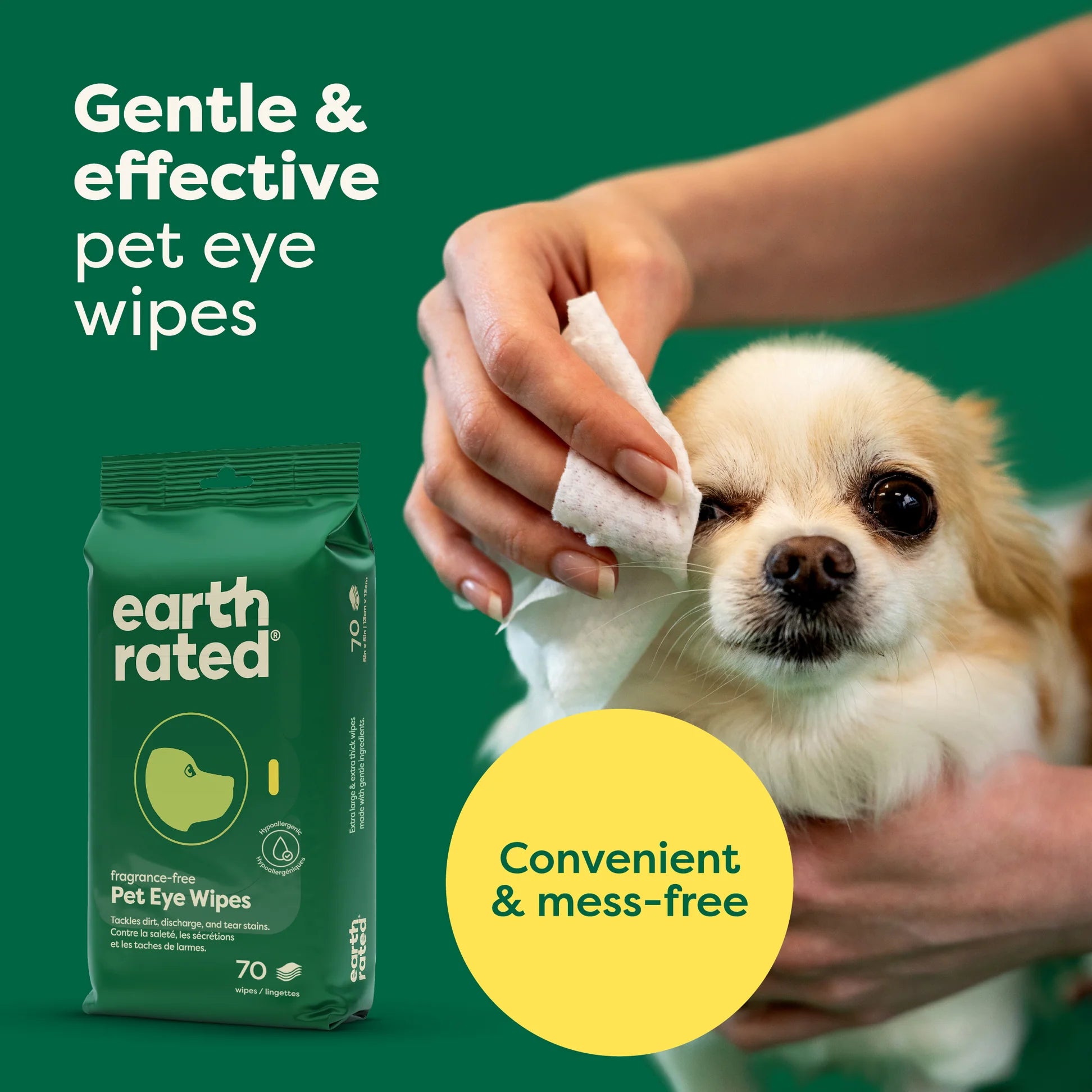 Earth Rated Dog Eye Wipes for Tear Stain Removal - Gentle Cleaning Wipes for Dogs & Puppies - Perfect for Daily Eye Care & Grooming Routine