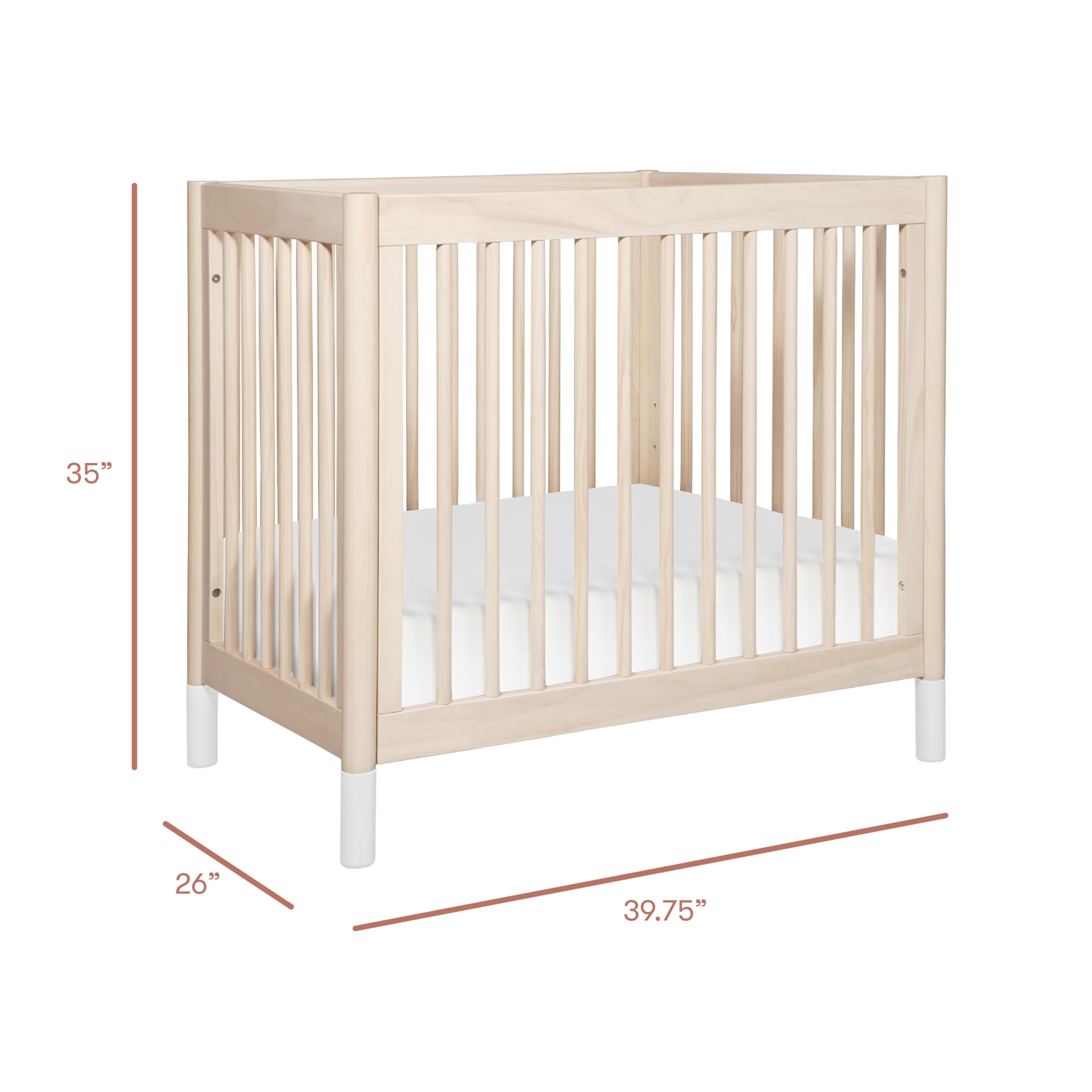 Babyletto Gelato 4-in-1 Convertible Mini Crib - Washed Natural & White - Greenguard Gold Certified - Perfect for Nursery, Small Spaces & Travel
