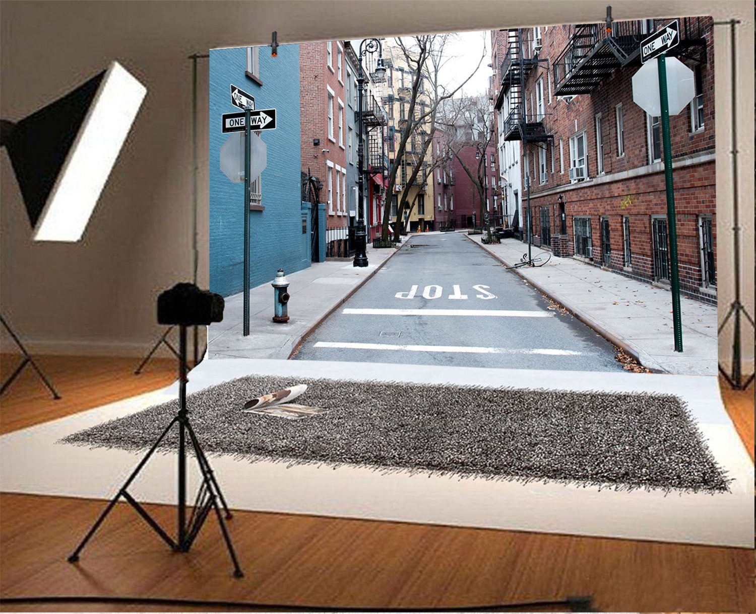 10x8ft Manhattan City Street Photography Backdrop - West Village New York Skyline with Downtown NYC Alley & Parking Signs - Perfect for Studio Photo Shoots, Portrait Backgrounds, and Urban Themed Events