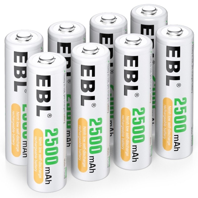 EBL AA Rechargeable Batteries 1.2V 2500mAh Ni-MH - 8 Pack High Capacity Long Lasting Power for Cameras, Flashlights, Toys, and Electronic Devices