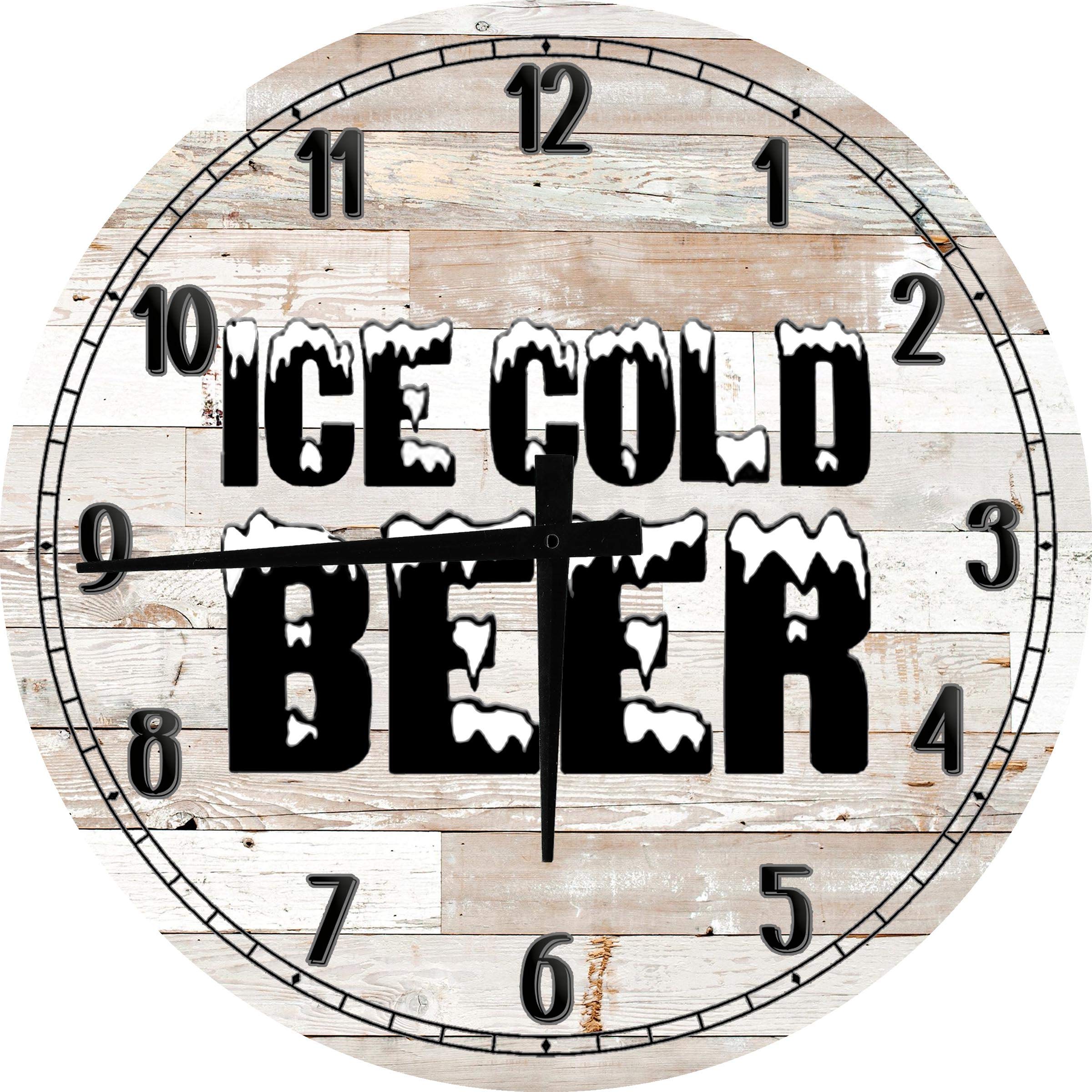 24 Inch Large Round Wall Clock for Men - Ice Cold Beer Theme, Battery Operated, White Decor - Perfect for Man Cave, Bar, or Home Office