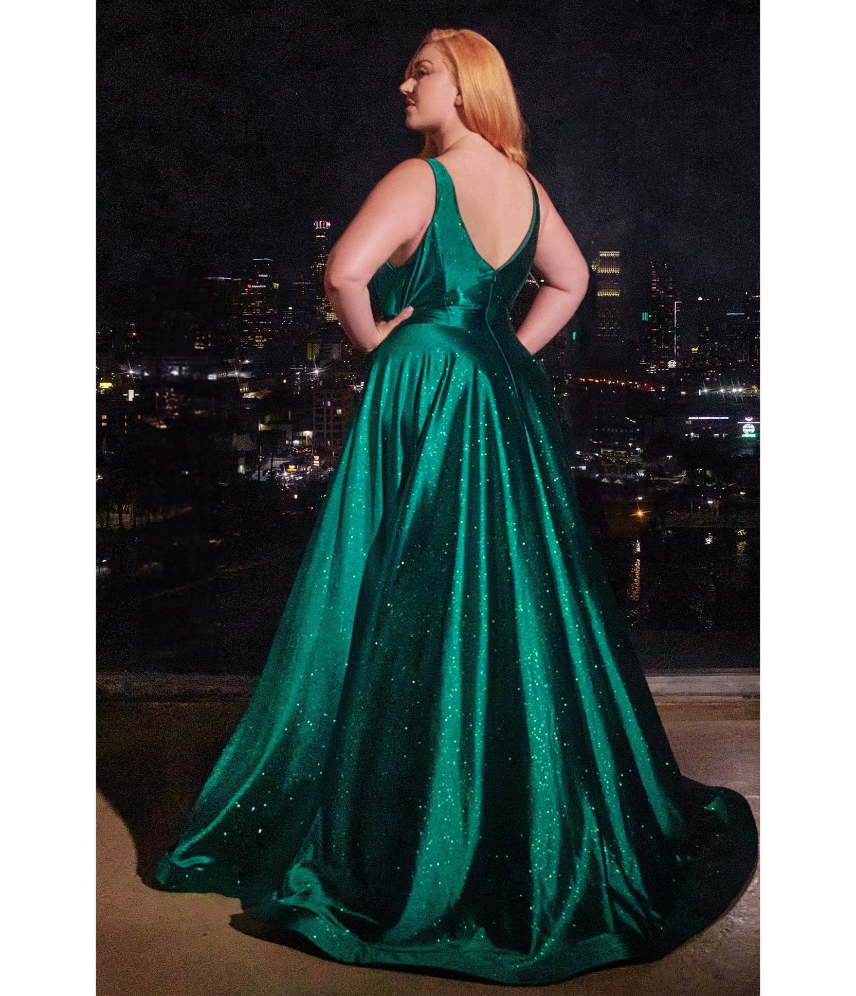 Ladivine by Cinderella Divine Plus Size Emerald Green Satin Prom Dress for Women - Elegant Formal Gown for Homecoming, Evening Party & Special Occasions