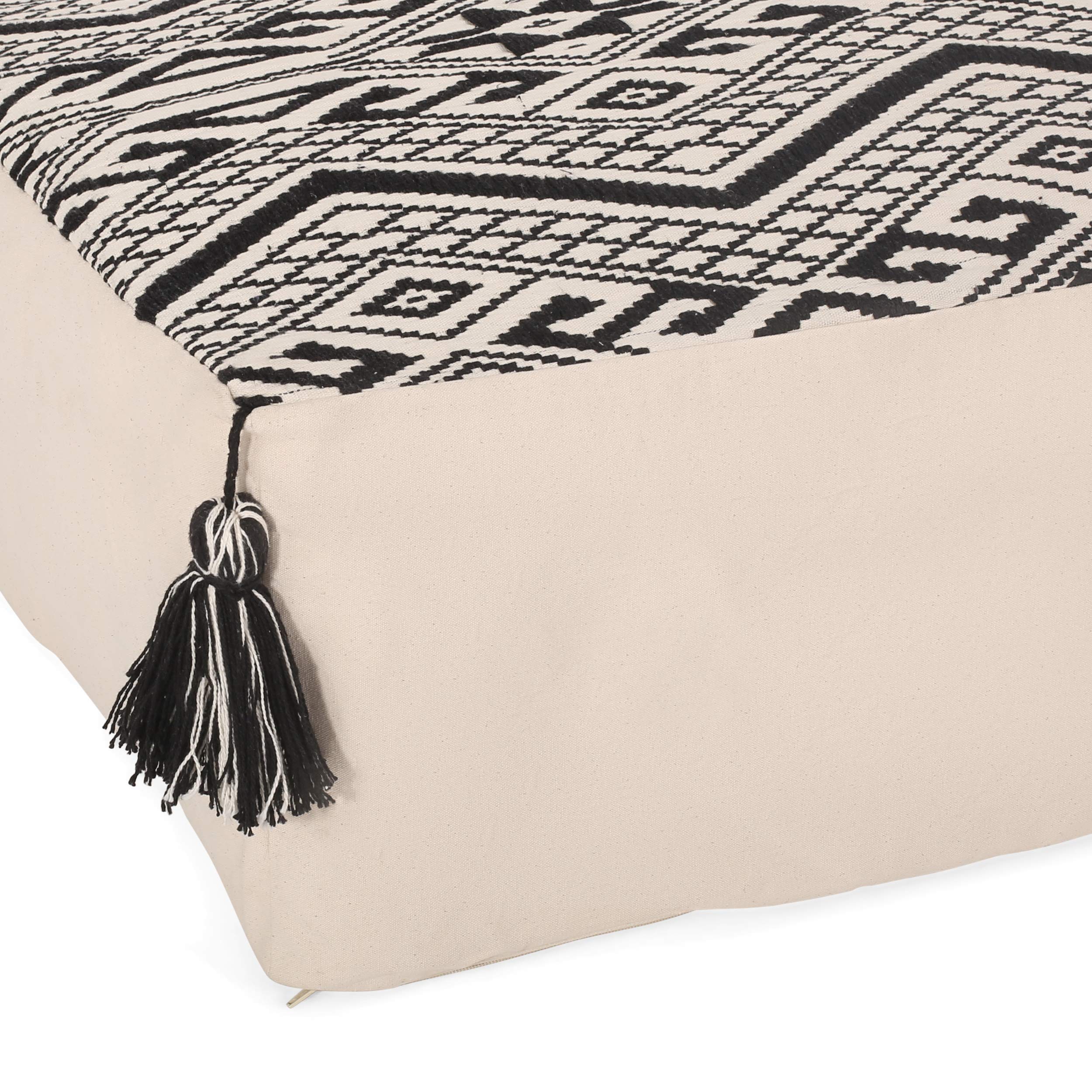 Christopher Knight Home Alva Boho Rectangular Bean Bag Ottoman - Natural & Black - Stylish Floor Seating for Living Room, Bedroom or Dorm Decor
