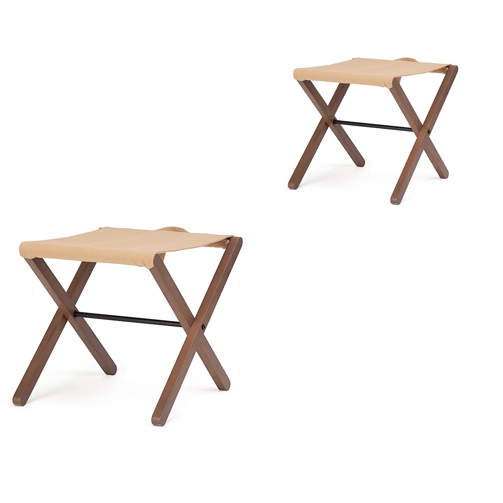 2-Piece Solid Wood Foldable Luggage Rack with Genuine Cowhide - Sturdy Hotel Guest Room Suitcase Stand for Travel Storage | Perfect for Hotels, Bedrooms, and Home Entryways
