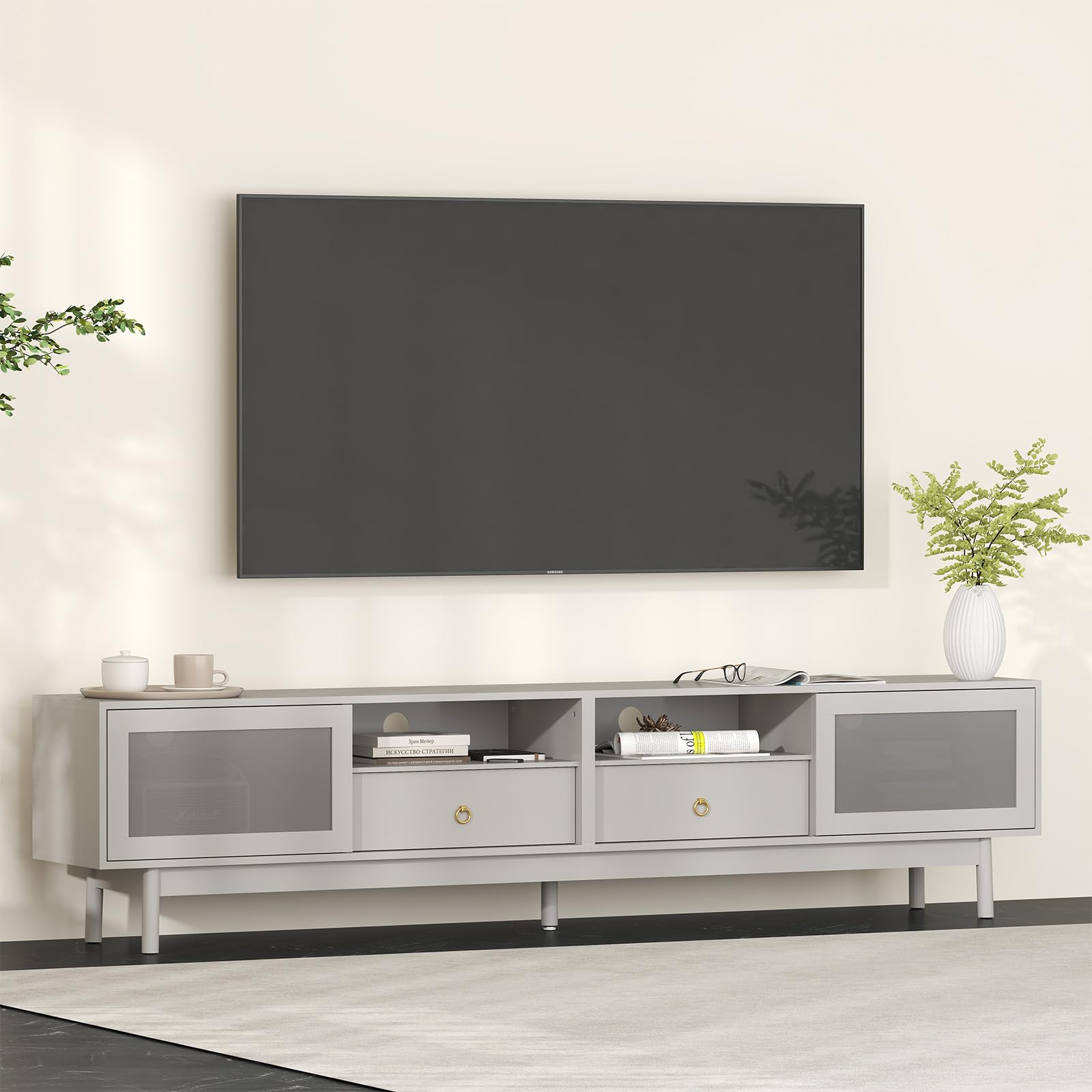 Modern Grey TV Stand for 80 Inch TV - 86.6