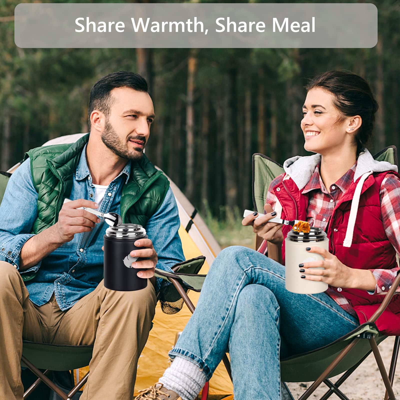**Insulated Food Thermos for Hot Meals - Leak-Proof Wide Mouth Soup Container with Foldable Fork & Spoon, Portable Handle for Office, Picnic, Camping & Travel**