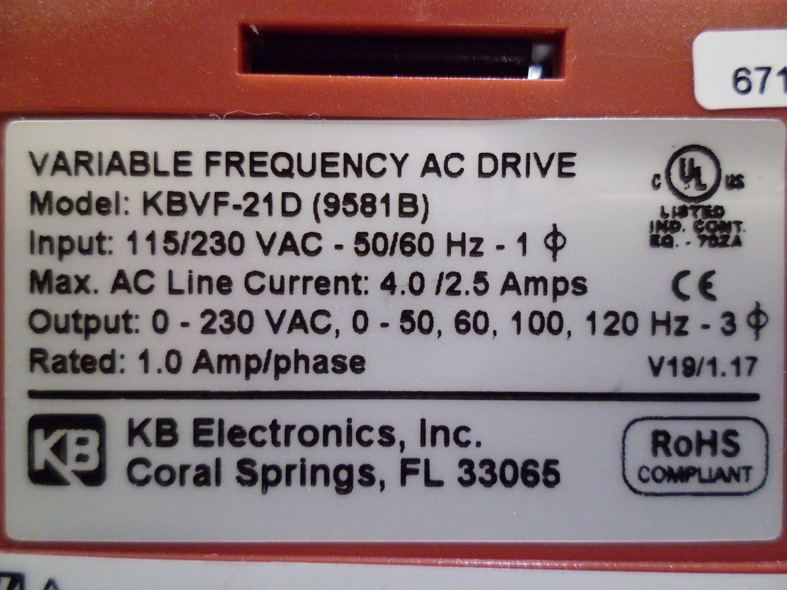 KB ELECTRONICS 9581 0.1 HP Variable Frequency Drive, 230V AC 3-Phase Output, 115/230V AC 1-Phase Input, KBVF-21D - Perfect for Industrial Automation & Motor Speed Control