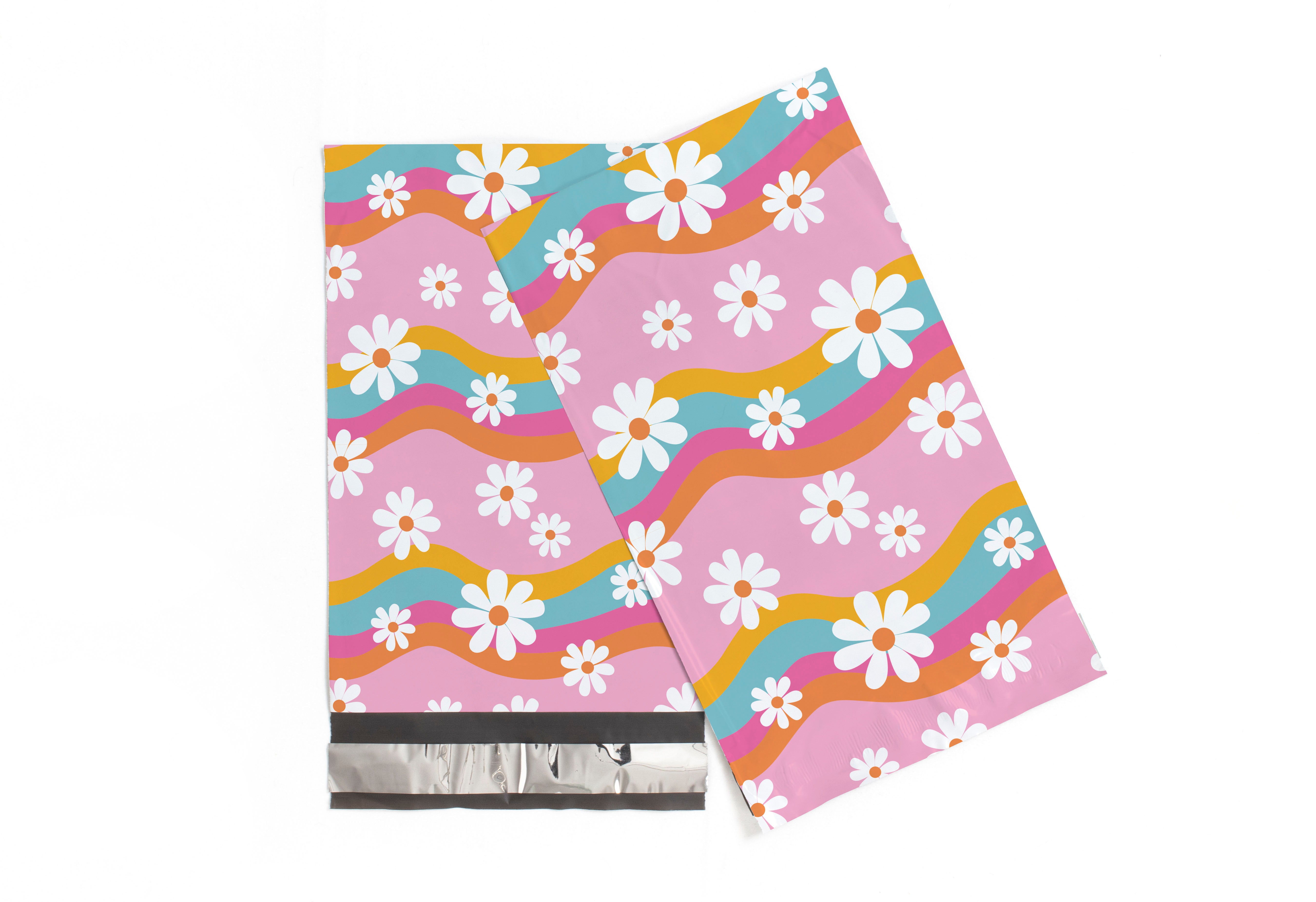 Groovy Daisy Poly Mailers 6x9 Inches - 100 Pack Waterproof Shipping Envelopes for Ecommerce, Small Business & Online Stores - Perfect for Clothing, Jewelry & Lightweight Packages