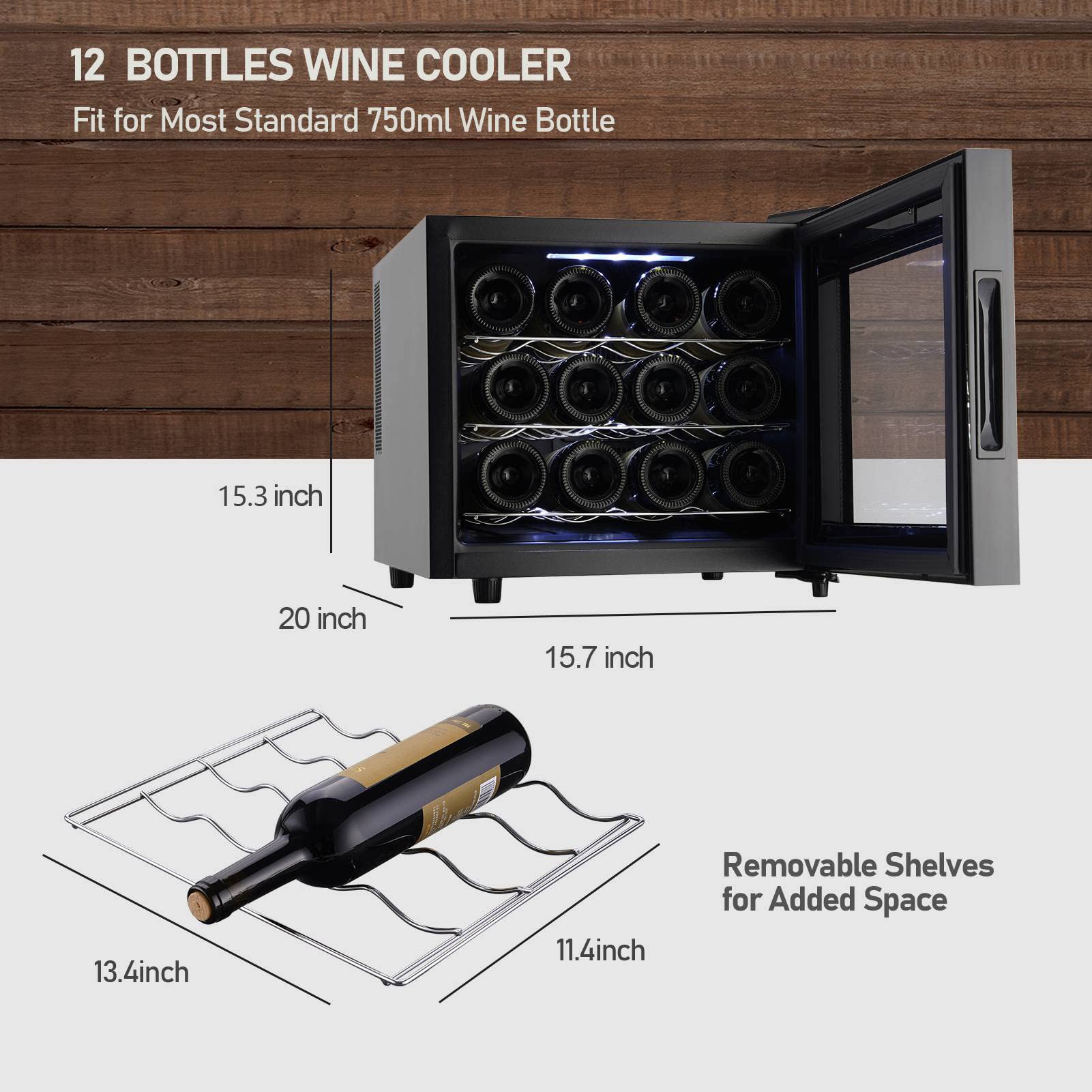 12 Bottle Wine Cooler Refrigerator - Compact Countertop Wine Fridge with Temperature Control, Mini Freestanding Wine Cellar with Glass Door, Ideal for Home, Office, Kitchen, or Bar Use
