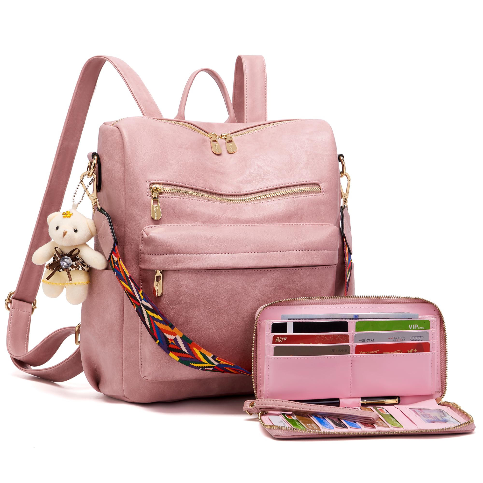 Soperwillton Women's PU Leather Backpack Purse - 2pcs Set for Travel & Daily Use