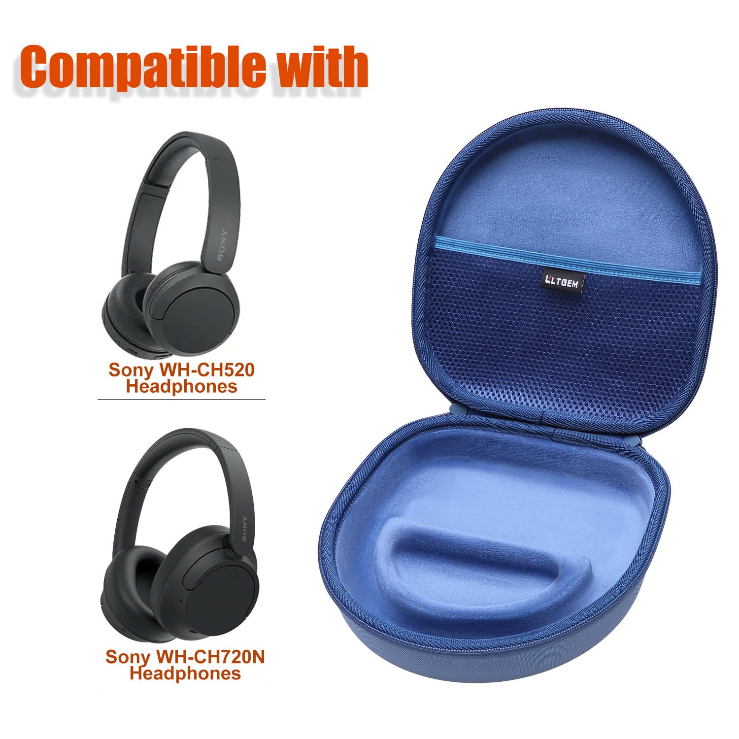 LTGEM Protective Case for Sony WH-CH720N WH-CH520 WH-CH710N WH-CH510 Wireless Headphones - Blue Hard Shell Travel Storage Cover for Noise Canceling Bluetooth Over-Ear Headsets - Perfect for Travel, Commuting & Home Storage