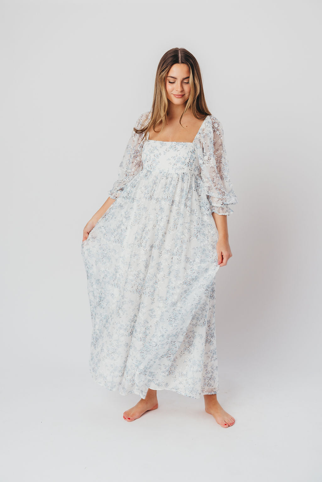 Blue and White Smocked Maxi Dress for Women - Bump Friendly Maternity & Inclusive Sizing (S-3XL) | Perfect for Beach Vacations, Summer Weddings & Casual Outings