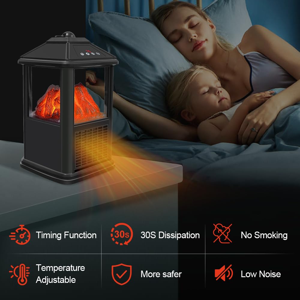Portable 3-Sided Electric Fireplace Heater - Freestanding Mini Indoor Space Heater with Realistic Flame, Thermostat, Timer & Remote Control - Overheat Protection - Perfect for Living Rooms, Bedrooms & Offices
