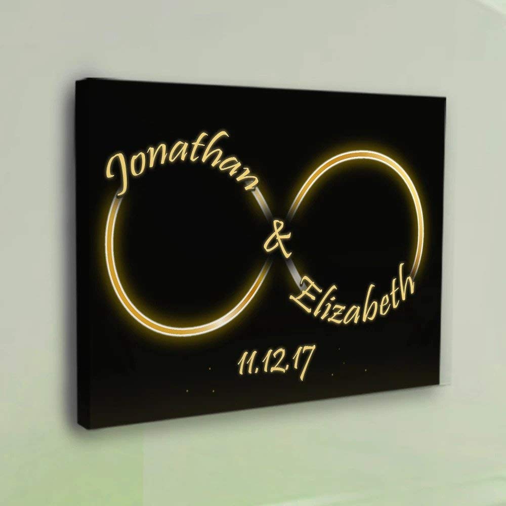 Custom Golden Infinity Love Canvas - Personalized Anniversary & Valentine's Day Gift - 36x24 Inch Wall Art for Bedroom Decor - Romantic Home Decoration for Couples