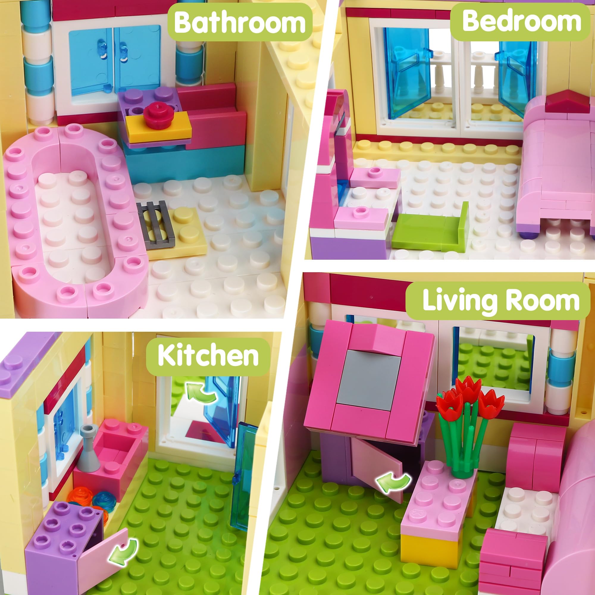 **BRICK STORY Girls Friends House Building Kit - 892 PCS Big Villa Building Blocks, City Family Beach House Model Toy Set with 4 Mini Figures & Car - Creative Play for Kids Ages 6+ | Perfect for Indoor Play, Birthday Gifts & STEM Learning**