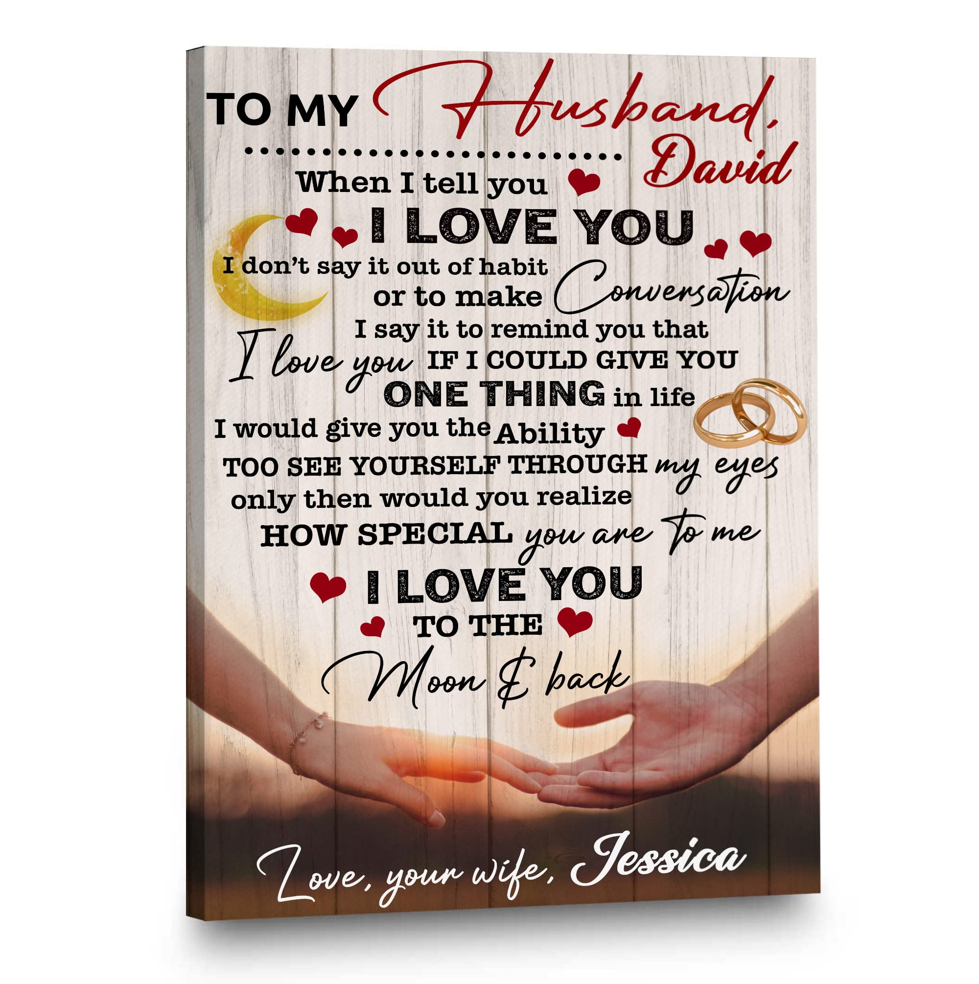 Personalized Couple Canvas Wall Art - Custom Moon & Love Photo Canvas for Bedroom Decor - Romantic Gift for Husband & Wife Anniversary