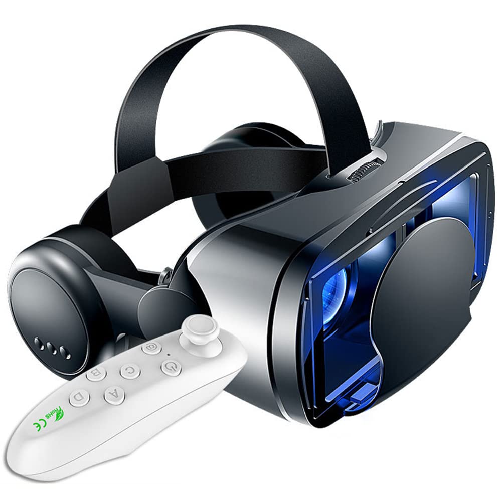 3D VR Virtual Reality Headset with Remote Control for 3D Movies & VR Gaming - Adjustable Eye Care System, Anti-Blue Light for iOS & Android Smartphones (Black) - Perfect for Home Entertainment, Gaming, and Movie Nights