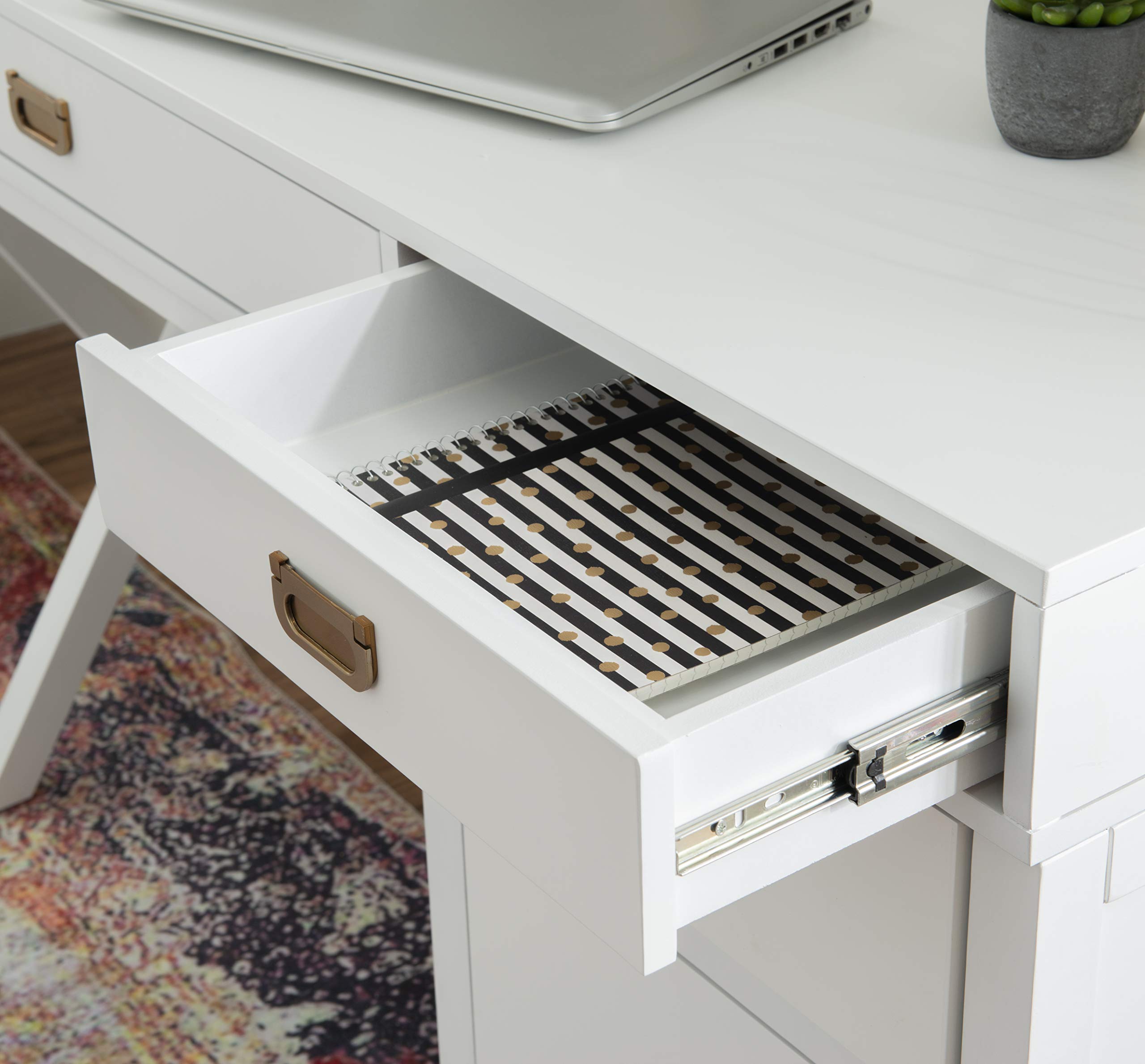 Linon Modern Classic Storage Sadie Desk - White Side Table with Drawers for Home Office, Bedroom, or Living Room - Compact Writing Desk for Small Spaces & Workspaces