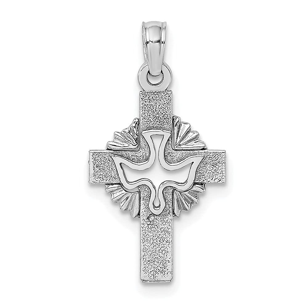 14K White Gold Cut-Out Dove On Cross Charm Pendant Necklace - Elegant Religious Jewelry for Women - Perfect for Baptism, Wedding & Everyday Wear