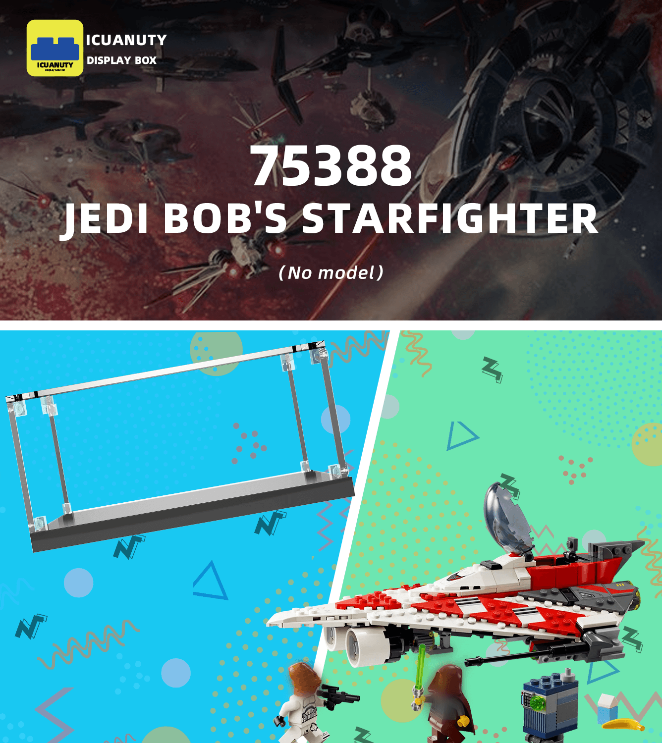 LEGO Star Wars Jedi Bob's Starfighter 75388 Display Case - Protective Acrylic Showcase for Collectible Building Sets - Perfect for Home Decoration & Gift Giving