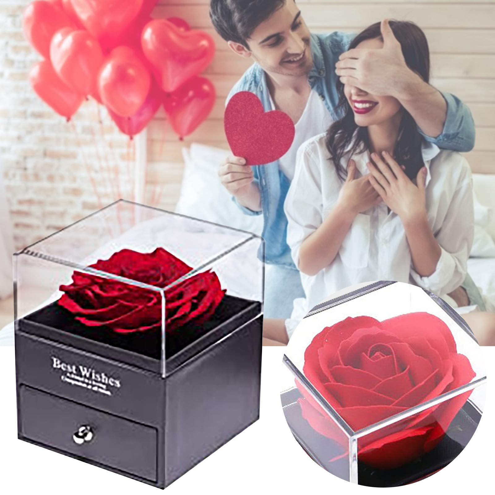 queshizhe Mother's Day Gift Box - Handmade Artificial Rose Flower Arrangement in Black (Preserved Flowers for Home Decor, Wedding Centerpiece, Romantic Gift Idea)