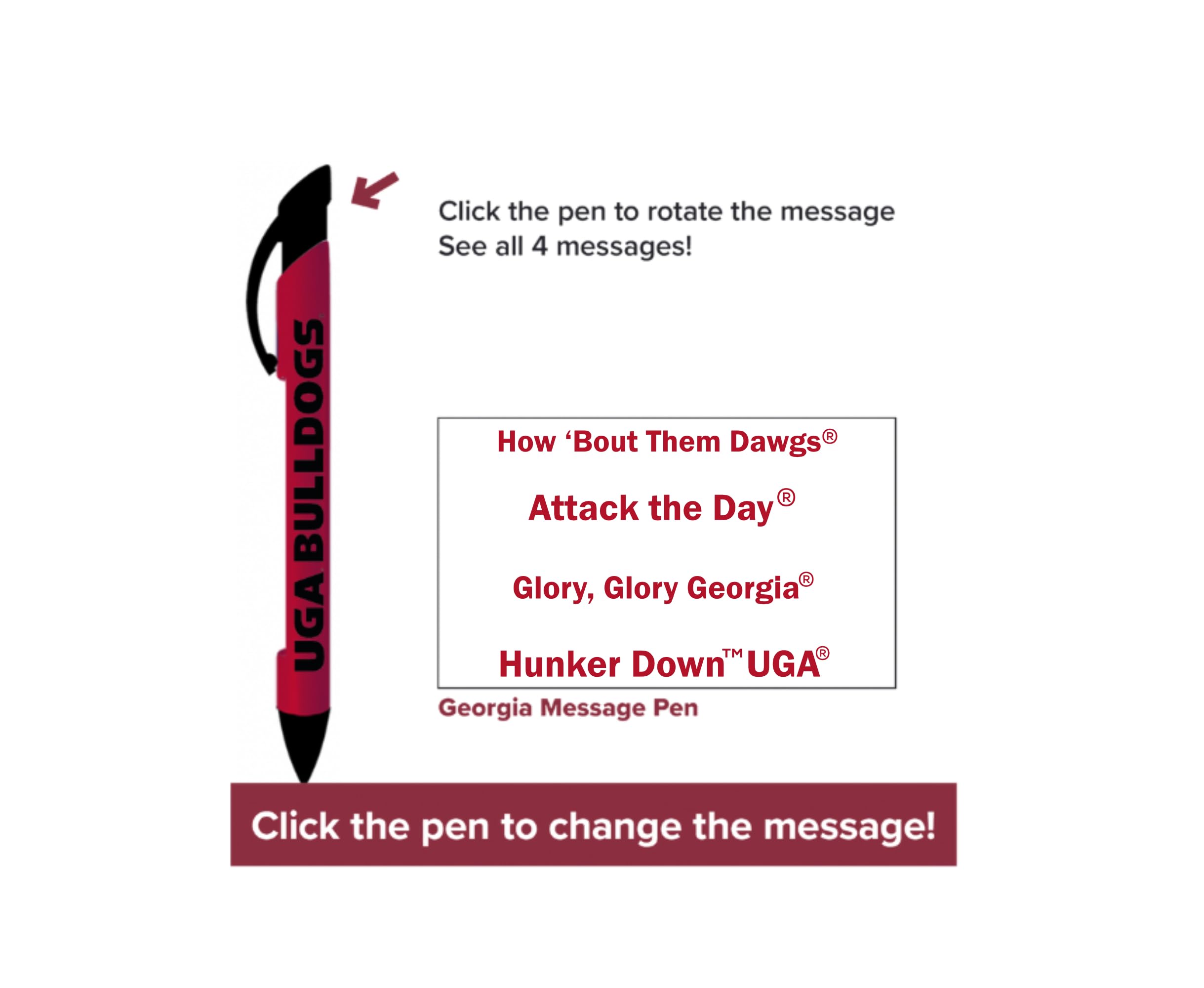 Official University of Georgia Bulldogs Rotating Message Pens - 4 Pack (8004) | Officially Licensed Collegiate Gift | Perfect for Graduation, Game Day & School Spirit Events