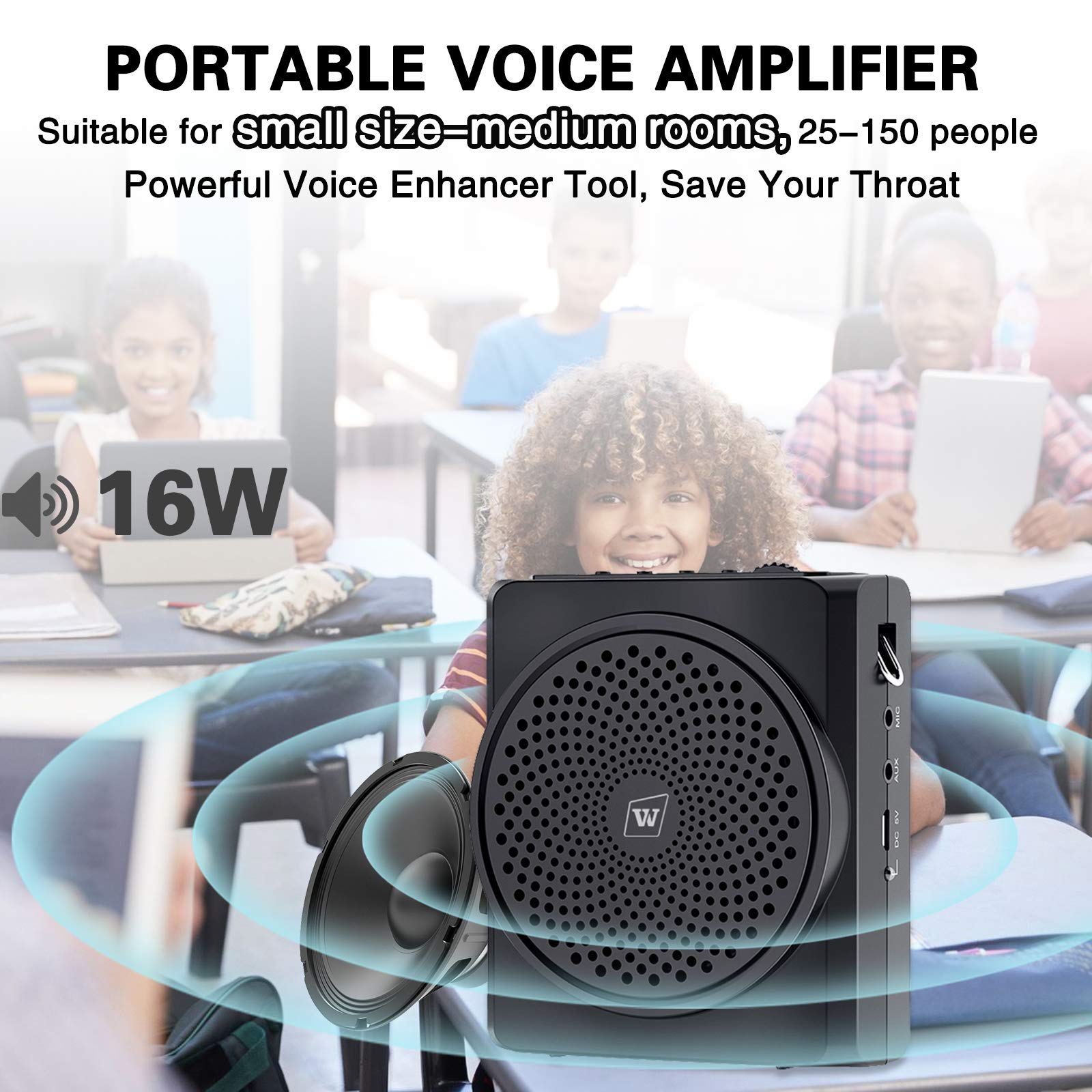 16W Personal Voice Amplifier with Headset Mic - Portable Mini Sound Speaker for Teachers, Tour Guides, Coaches - Ideal for Meetings, Indoor/Outdoor Events & Public Speaking