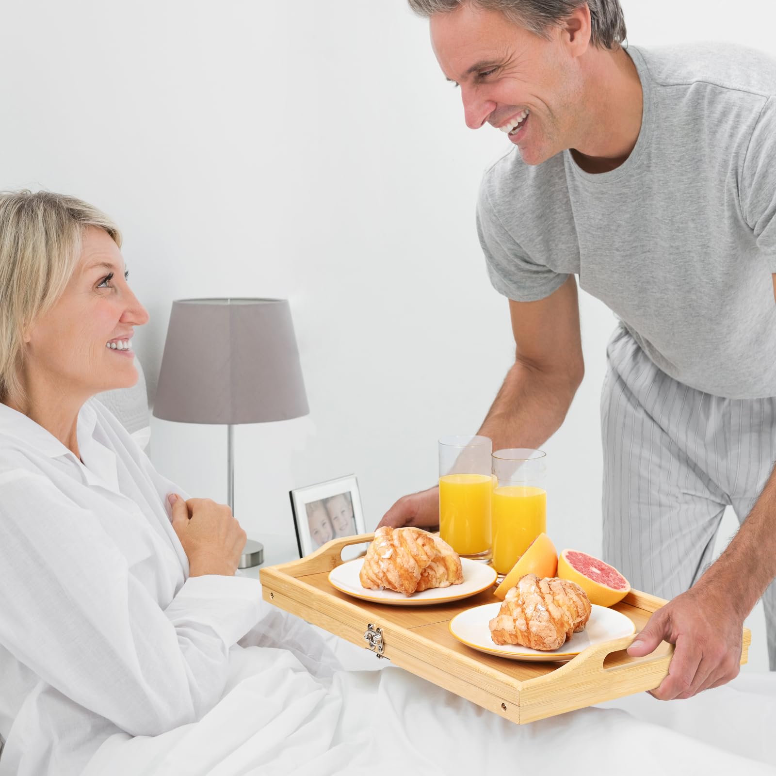 Foldable Bamboo Breakfast Tray with Handles - Portable Laptop Desk for Sofa, Bed & Office - Lightweight Serving Tray for Eating, Working & Snacking | Perfect for Breakfast in Bed, Home Office & Dorm Room Use