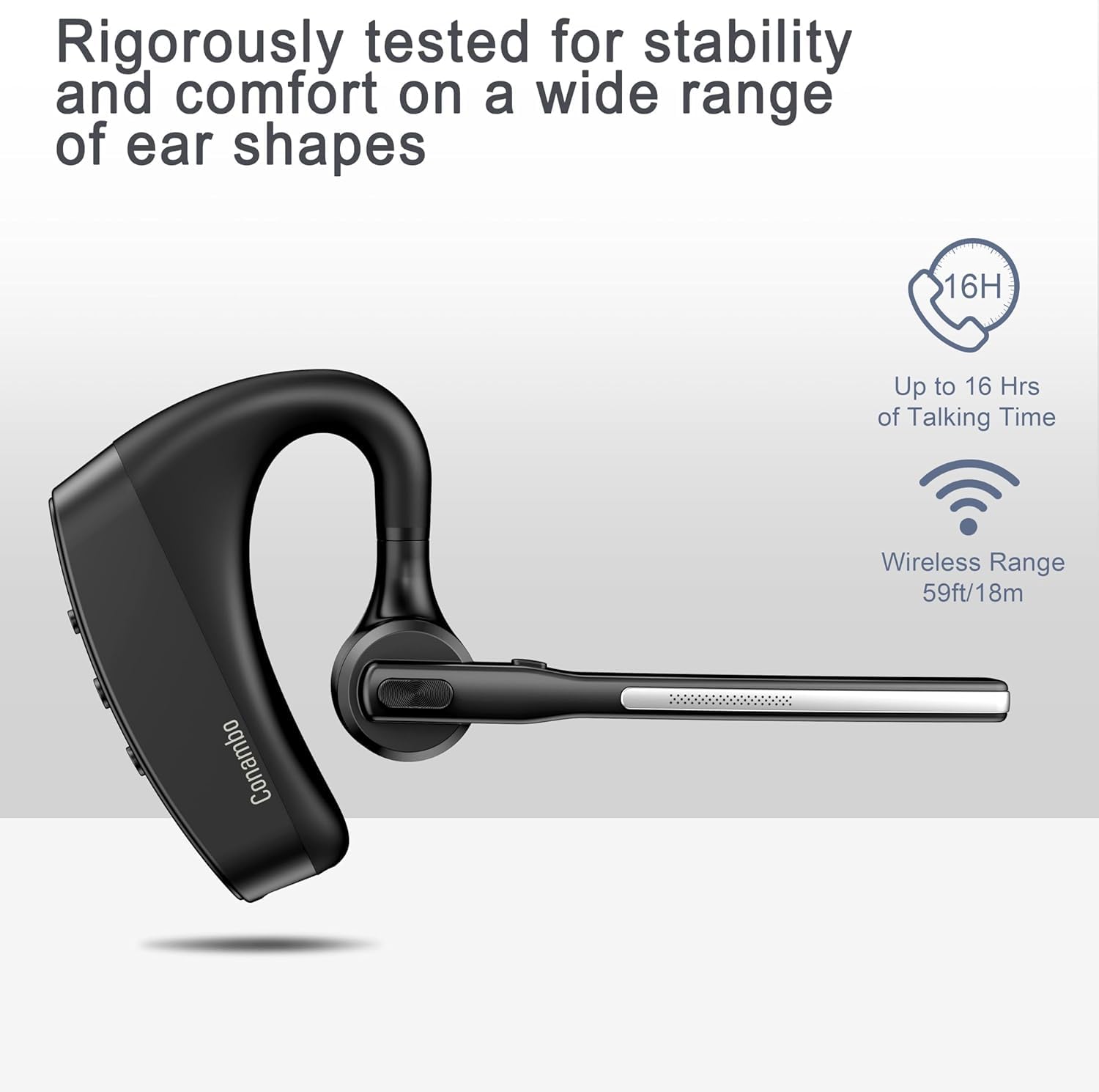 Conambo K10C Bluetooth 5.2 Wireless Headset with CVC 8.0 Noise Cancellation, 16Hrs Talk Time, Dual Mic Hands-Free Headphones for iPhone Android Smartphones - Perfect for Truck Drivers, Office Work & Online Meetings