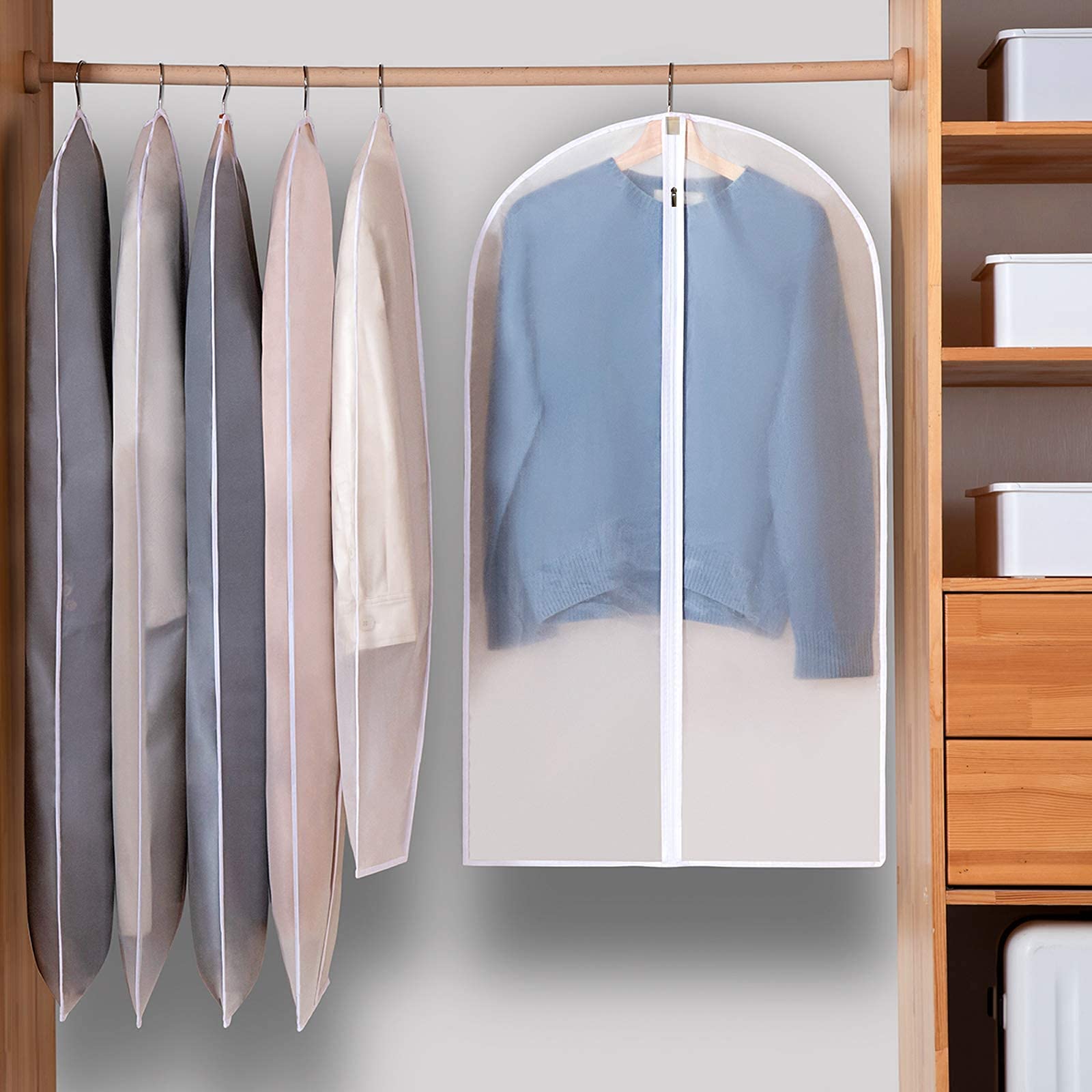 12 Pack Clear Hanging Garment Bags - Lightweight Dust-Proof Suit Covers with Full Zipper (24'' x 40'') for Closet Storage, Travel & Wardrobe Organization - Perfect for Suits, Dresses & Seasonal Clothing Protection