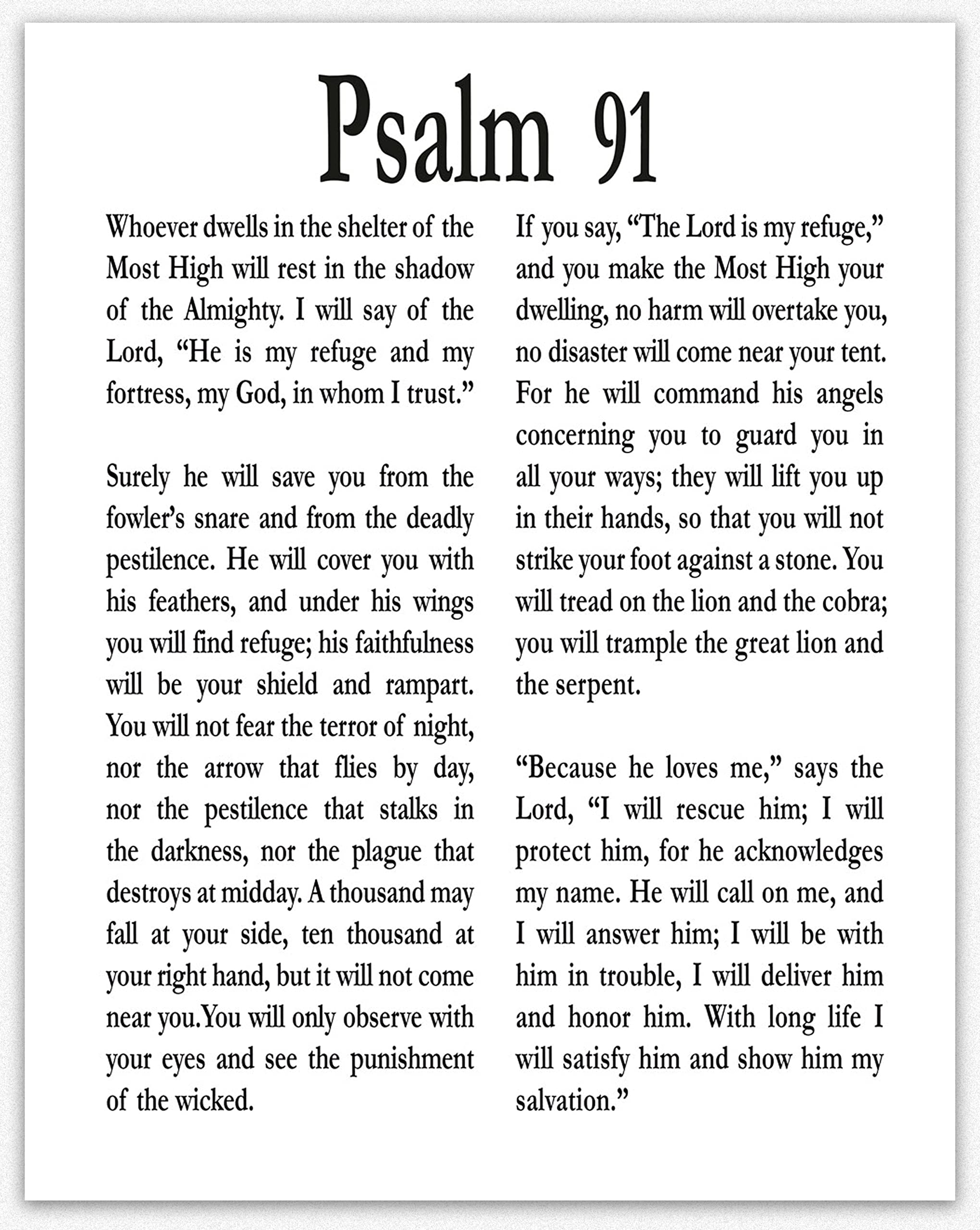 Psalm 91 Wall Art - Inspirational Bible Verse Scripture Print for Home & Office Decor - Christian Religious Gift for Men & Women - Faith-Based Wall Quotes & Posters (16x20 Inches, White) - Perfect for Living Room, Bedroom, Church or Prayer Space