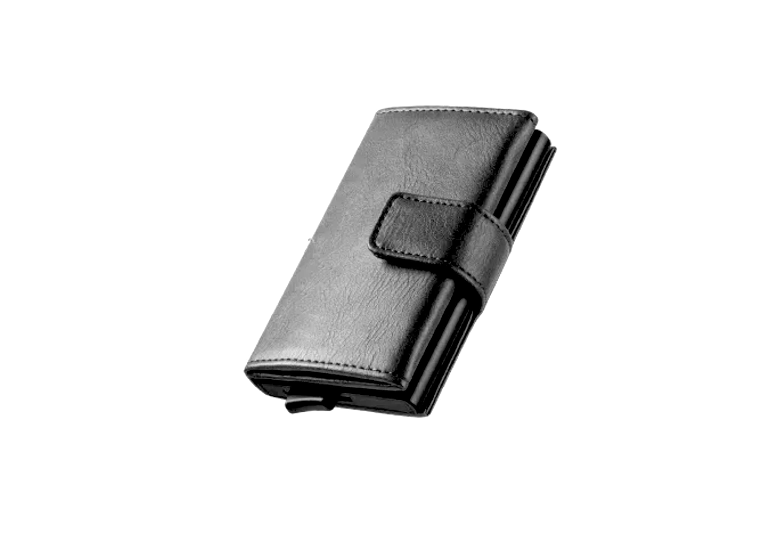 Premium RFID Blocking Smart Leather Wallet for Men - Aluminum Credit & Debit Card Holder with HASP Lock, Quick Access Pop-Up Design | Ideal for Travel, Business & Everyday Use (Black)