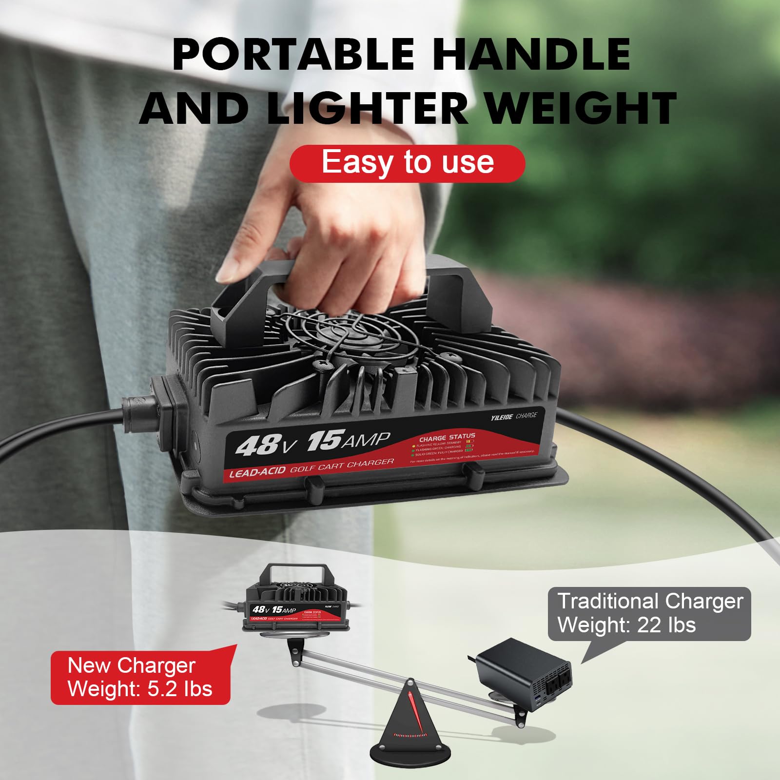 48V 15 AMP Golf Cart Charger for Club Car with 3-Pin Round Plug - Lead Acid Battery Charger for Golf Carts, Electric Vehicles & Utility Carts - Perfect for Home, Golf Course & RV Use